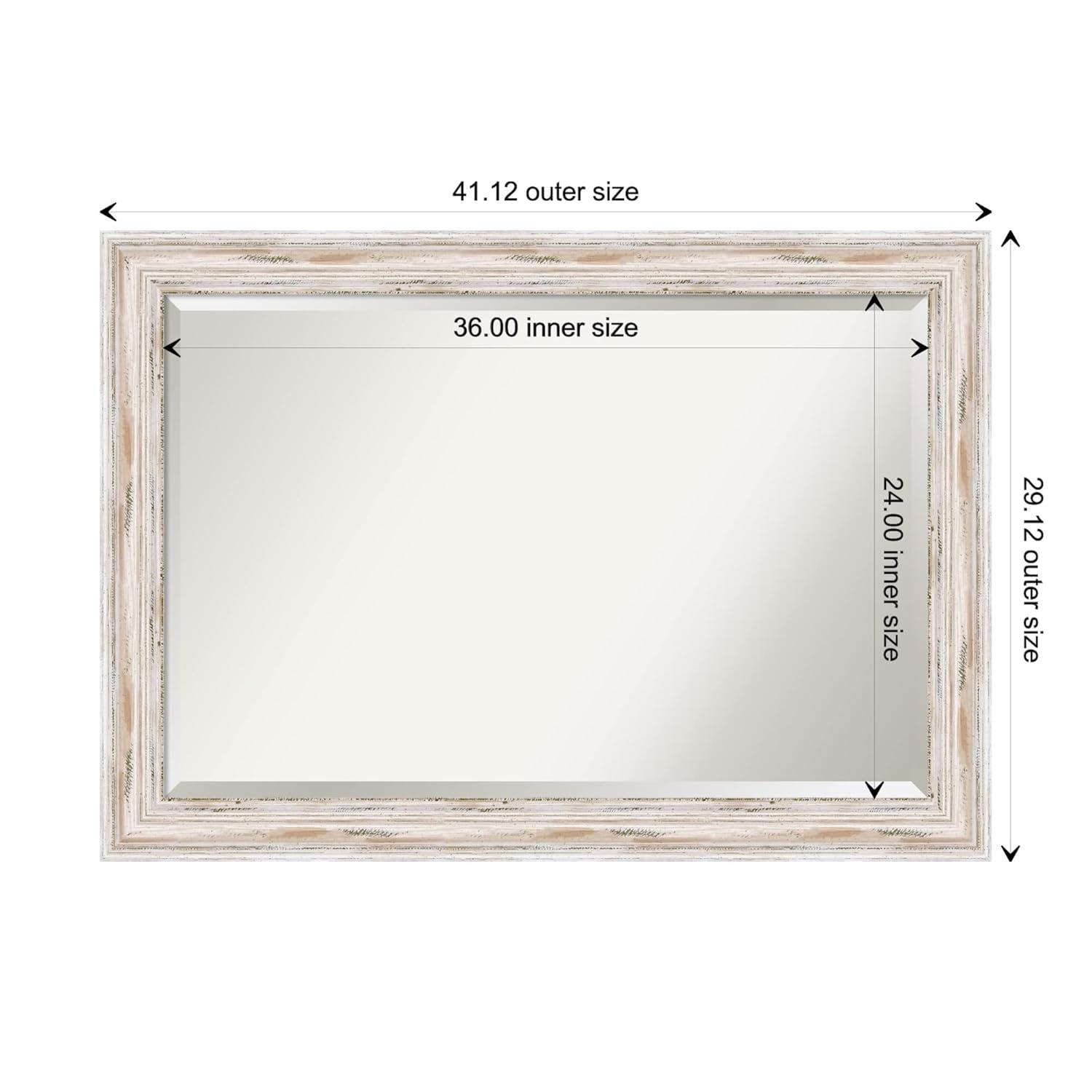 Amanti Art Alexandria White Wash Beveled Wood Wall Mirror 29.25 x 41.25 in.