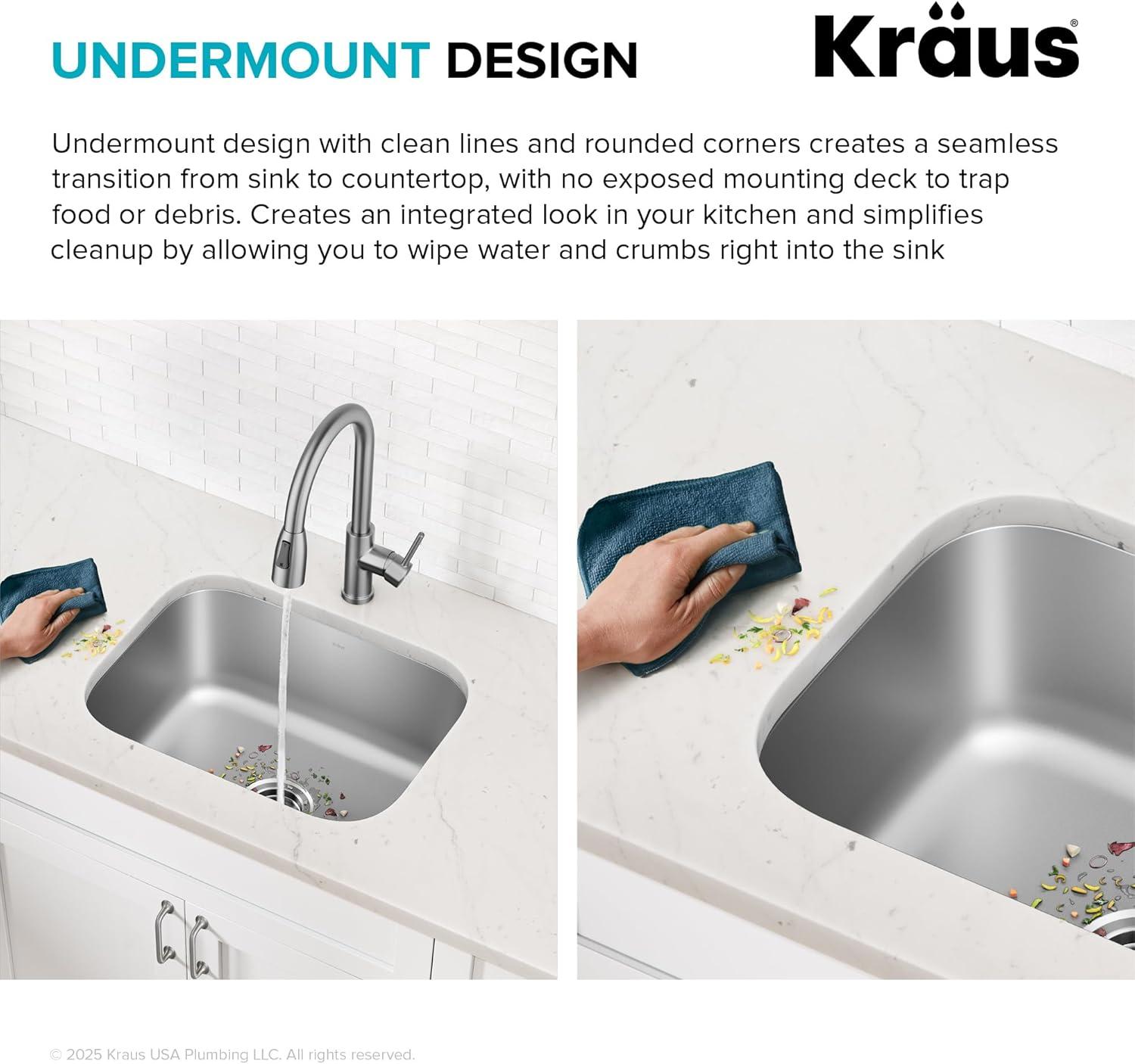 KRAUS Premier 16 Gauge Undermount Single Bowl Stainless Steel Kitchen Sink