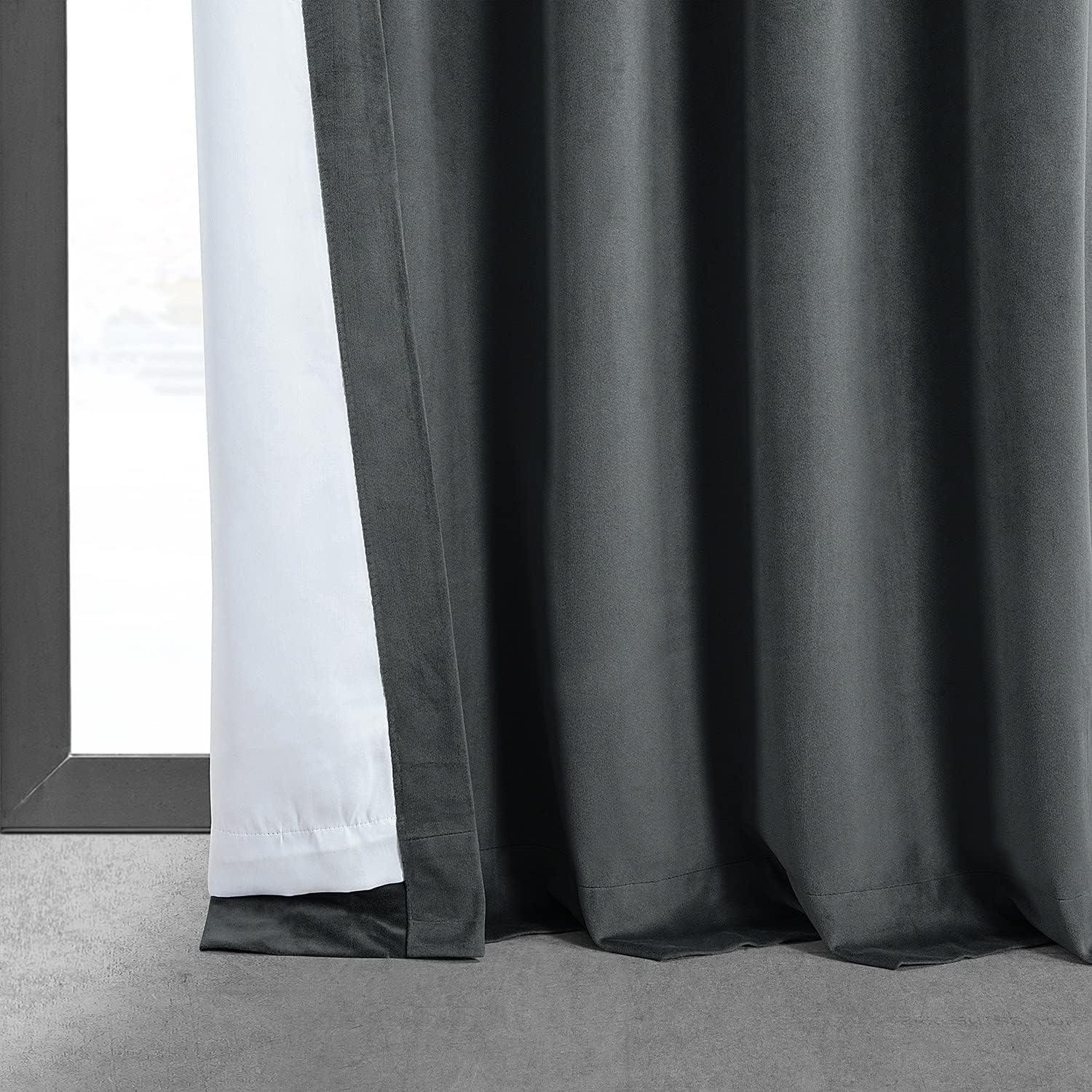 Half Price Drapes Signature Natural Grey Velvet Blackout Curtains For Bedrooms (1 Panel), 50WX 120L