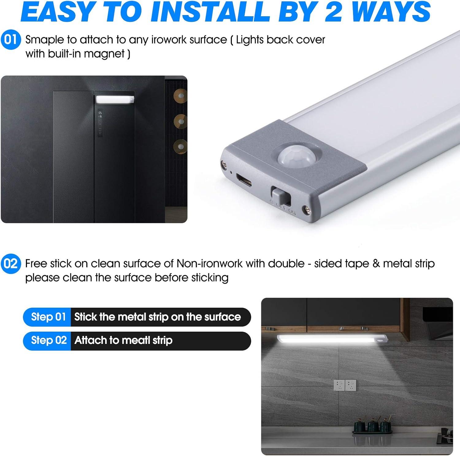 LEPOTEC 2022 30 LED Under Counter Closet Lighting, Pantry Light, LED Motion Sensor Cabinet Light Battery Powered Operated Light 2500mah Rechargeable Wireless Motion Sensor Closet Light