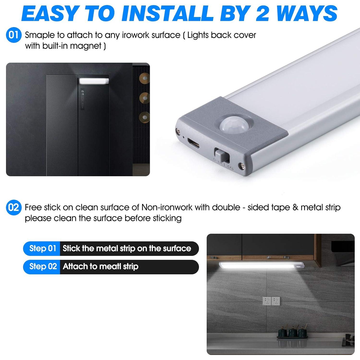 LEPOTEC 2022 30 LED Under Counter Closet Lighting, Pantry Light, LED Motion Sensor Cabinet Light Battery Powered Operated Light 2500mah Rechargeable Wireless Motion Sensor Closet Light