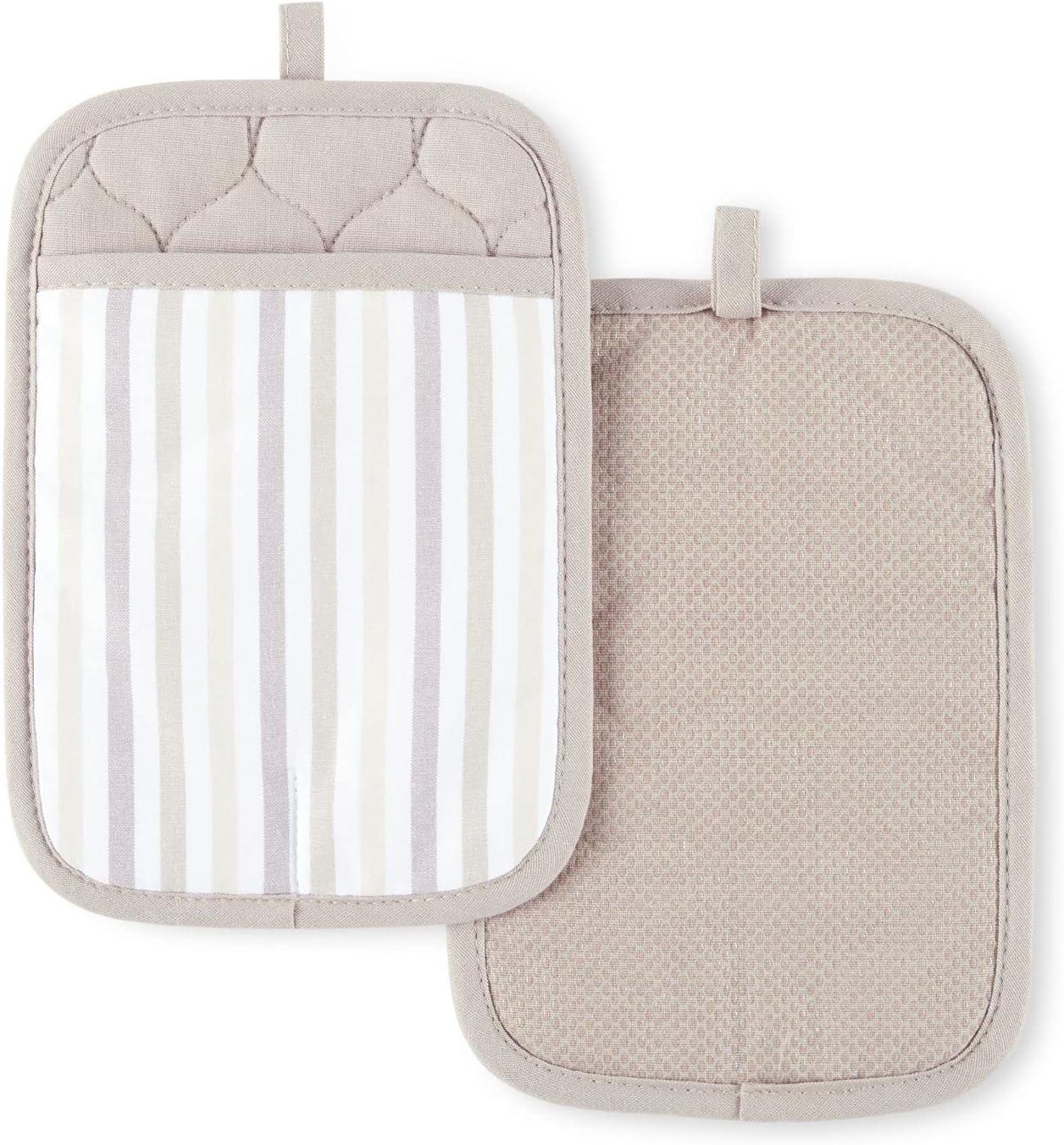 Beige and Brown Silicone Stripe Pot Holder Set