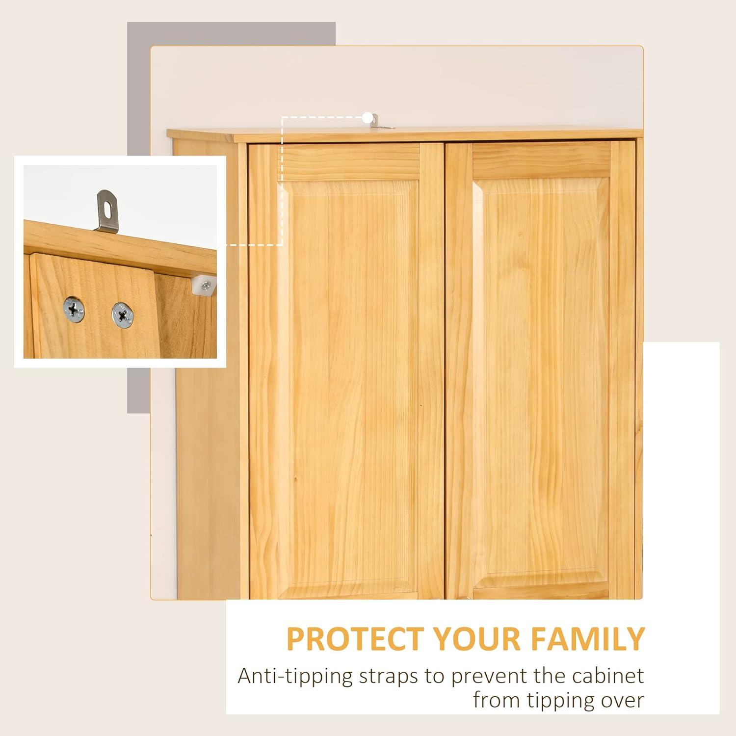 67" Pinewood Kitchen Pantry Storage Cabinet, Freestanding Cabinets With Doors And Shelf Adjustability