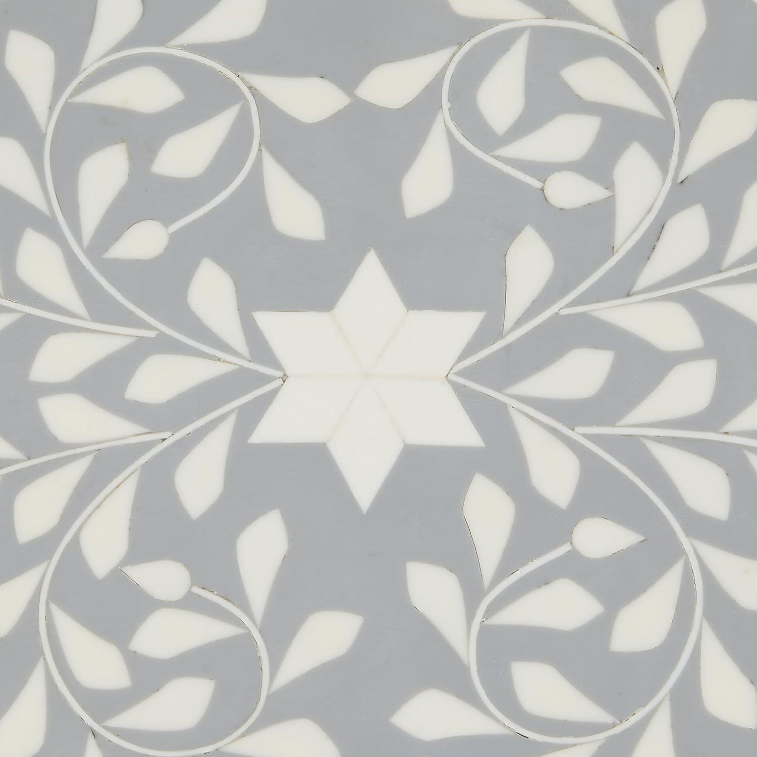 OSP Home Furnishings Round Side Table, Set of 2, Mosaic Black and White Top with Black Metal Base