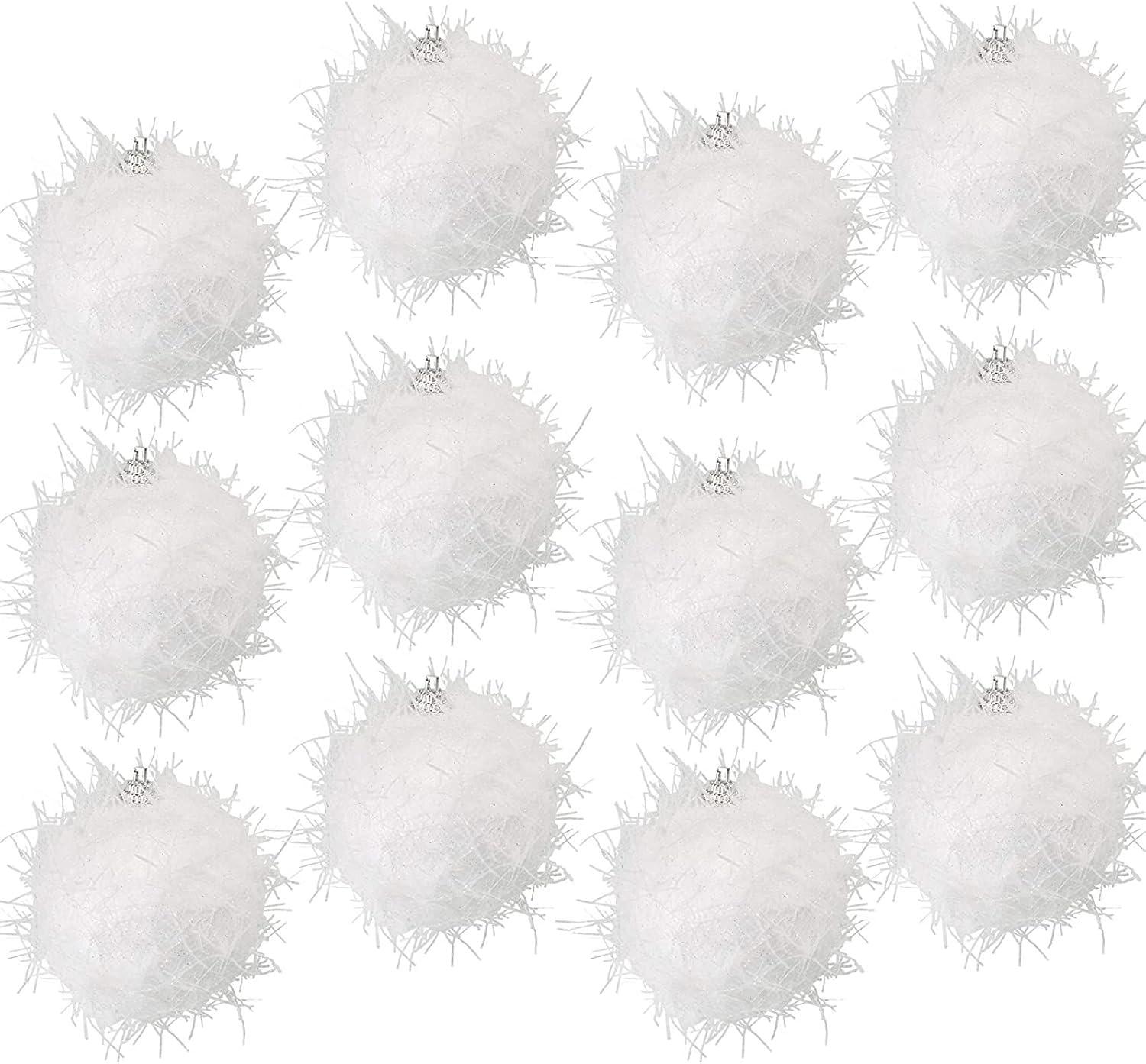 White Sparkly Snow Glitter Plastic Christmas Ornaments Set