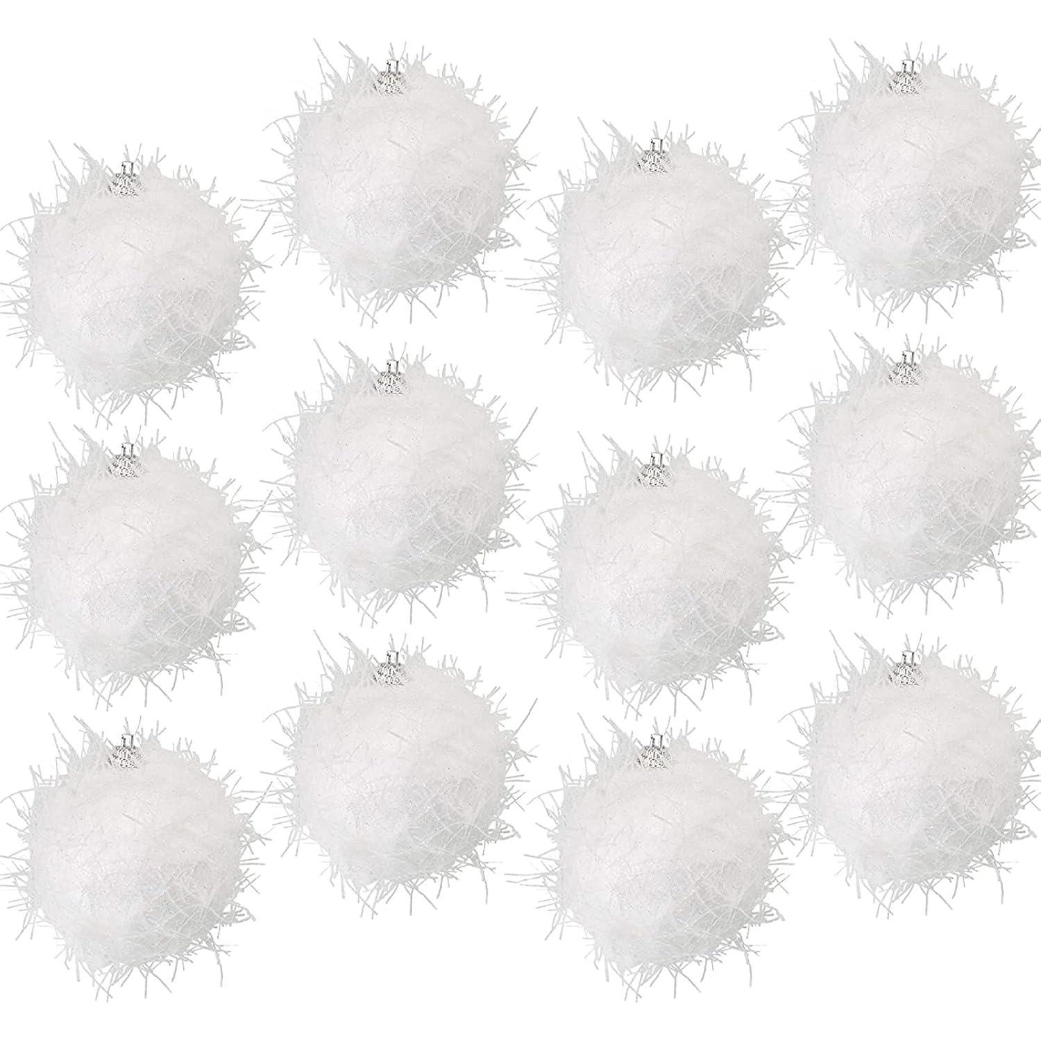 Juvale Christmas Tree Ornaments, Large White Sparkly Snow Glitter Balls (2.7 in) - 12 Pack