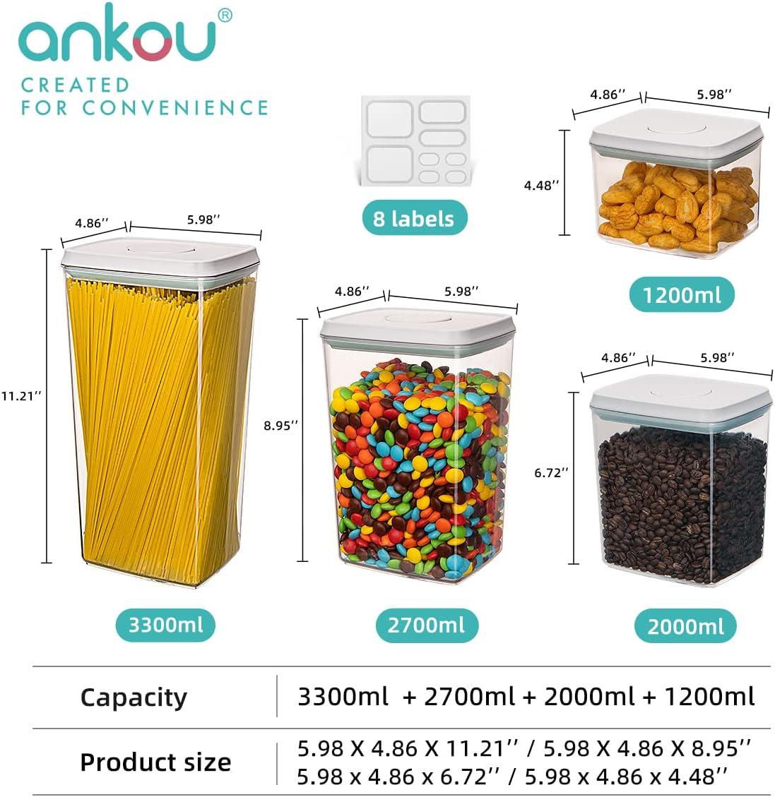 Food Storage Containers, 4 packs Airtight Clear Plastic Kitchen Canisters with One Button Pop Up Lids for Food Storage, Cereal, Candies, Cookies, Coffee, Nuts, Sugar etc.