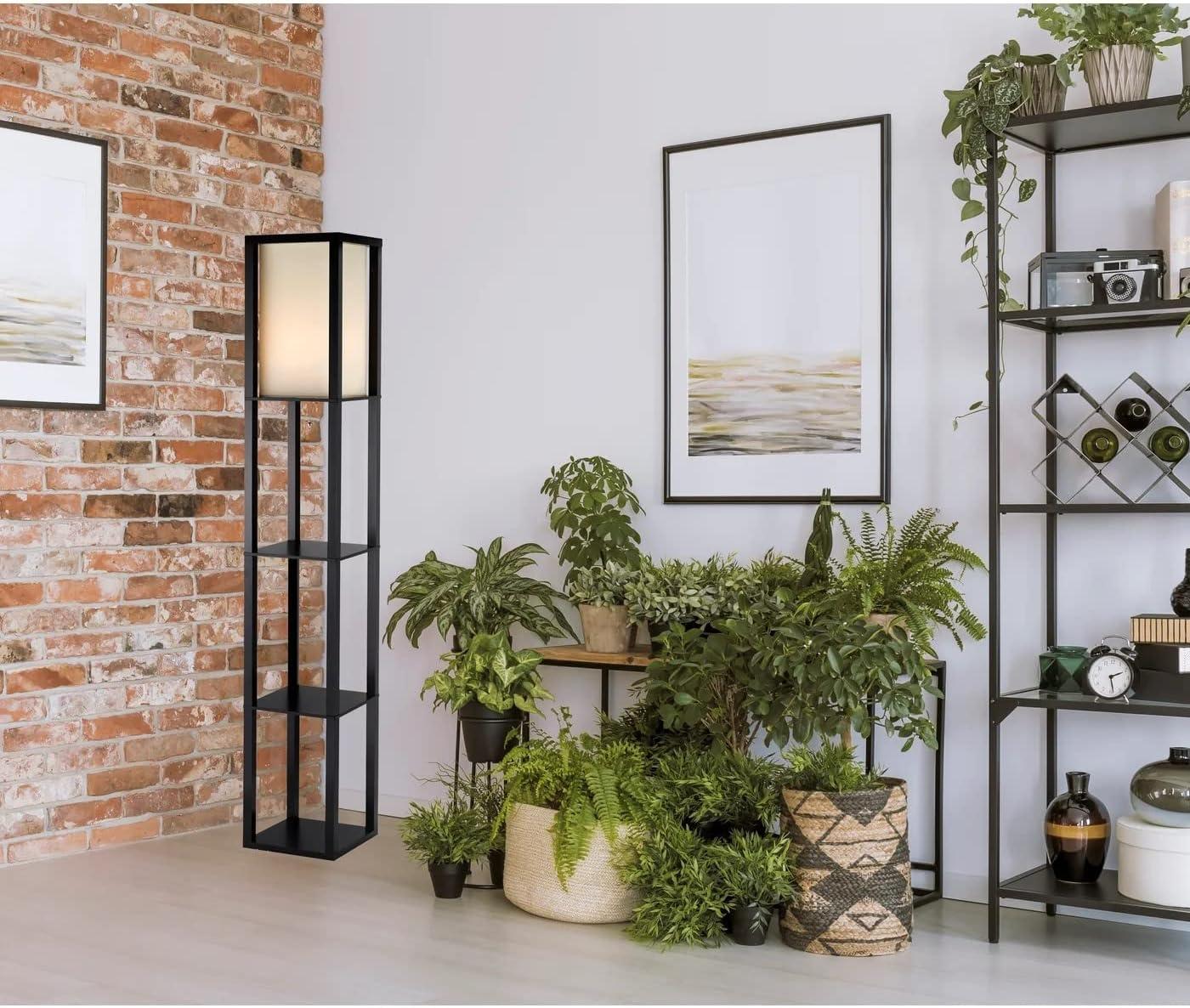 Adesso Titan 72" Modern Column Standing Floor Lamp with 3 Storage Shelves, Black