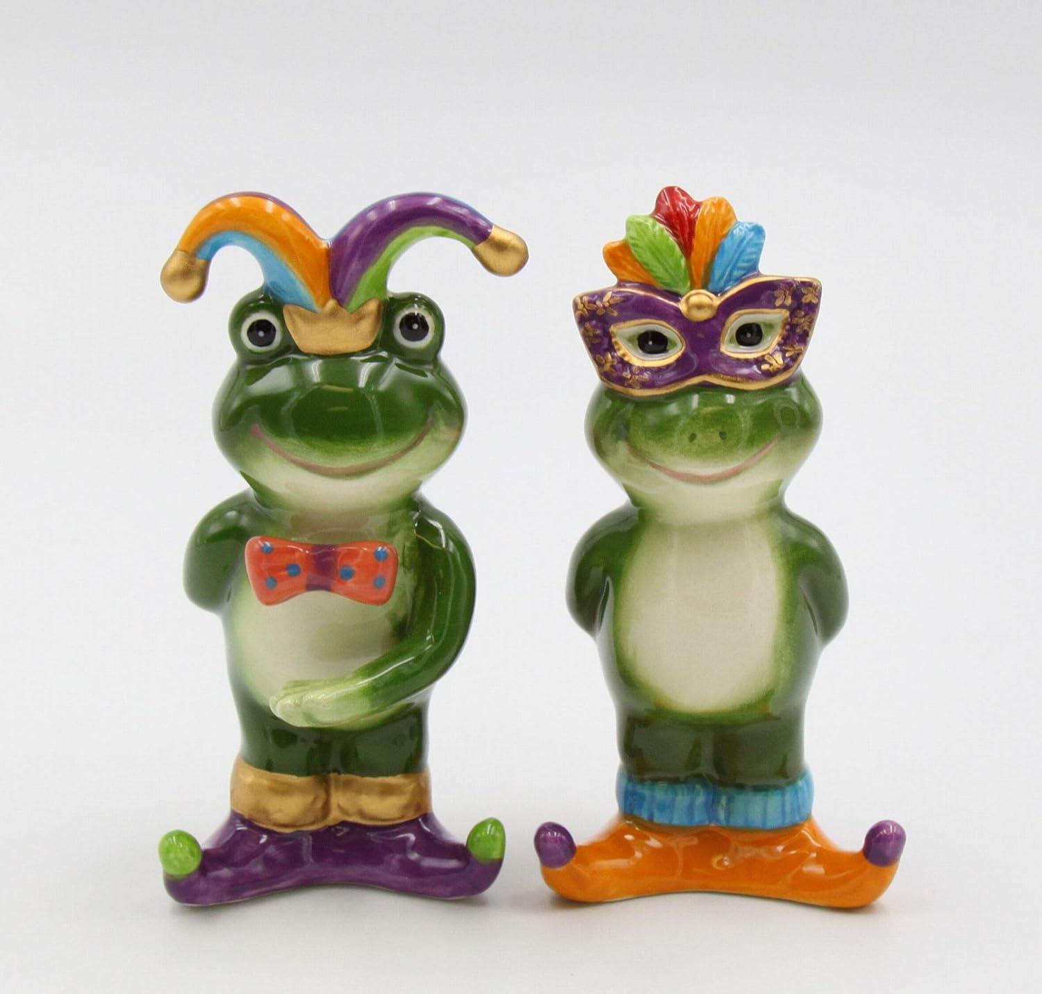 Mardi Gras Ceramic Frog Salt and Pepper Shakers Kitchen Gift Set