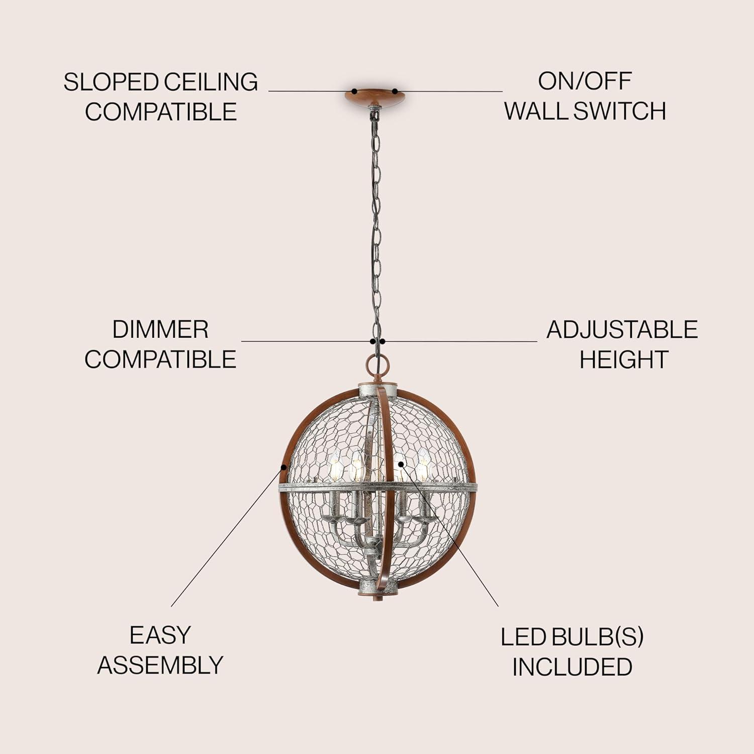 Rustic Silver and Brown Round LED Pendant Light