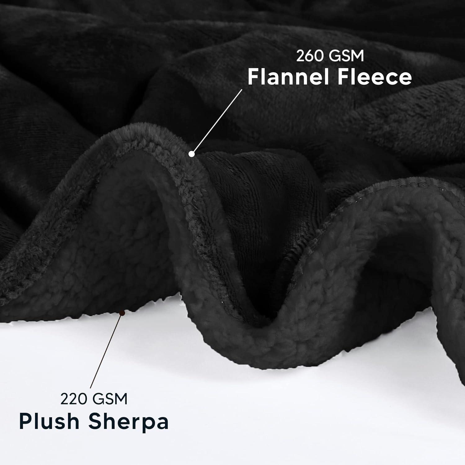Utopia Bedding Sherpa Blanket Throw Size [Black, 50x60 Inches] - 480GSM Thick Warm Plush Fleece Reversible Blanket for Bed, Sofa, Couch, Camping and Travel