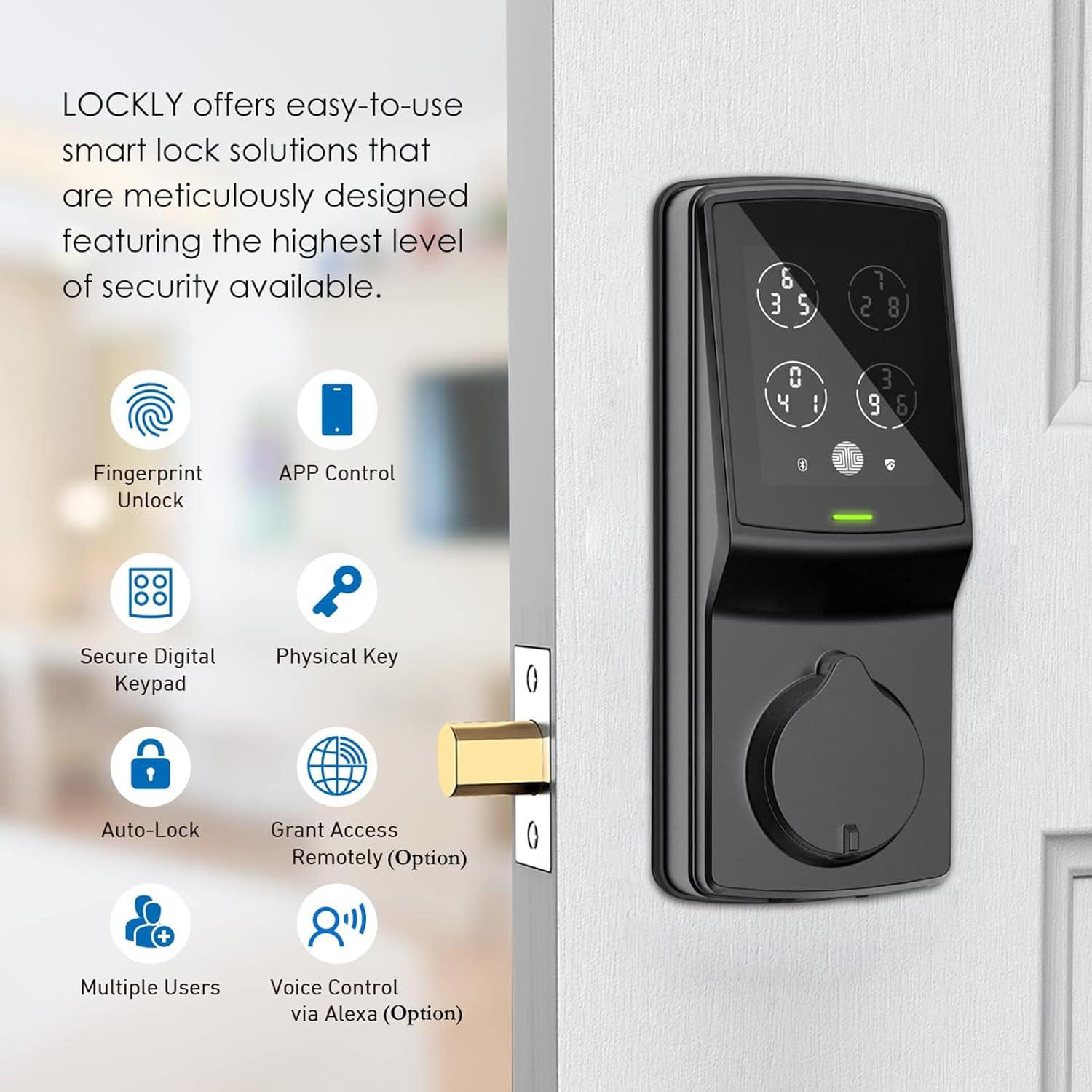 Lockly Secure Plus, Keyless Entry Door Lock, Smart Locks for Front Door, App Control, 3D Biometric Fingerprint Sensor, Digital Keypad, Smart Lock Deadbolt, Auto Lock Smart Door Lock (Matte Black)