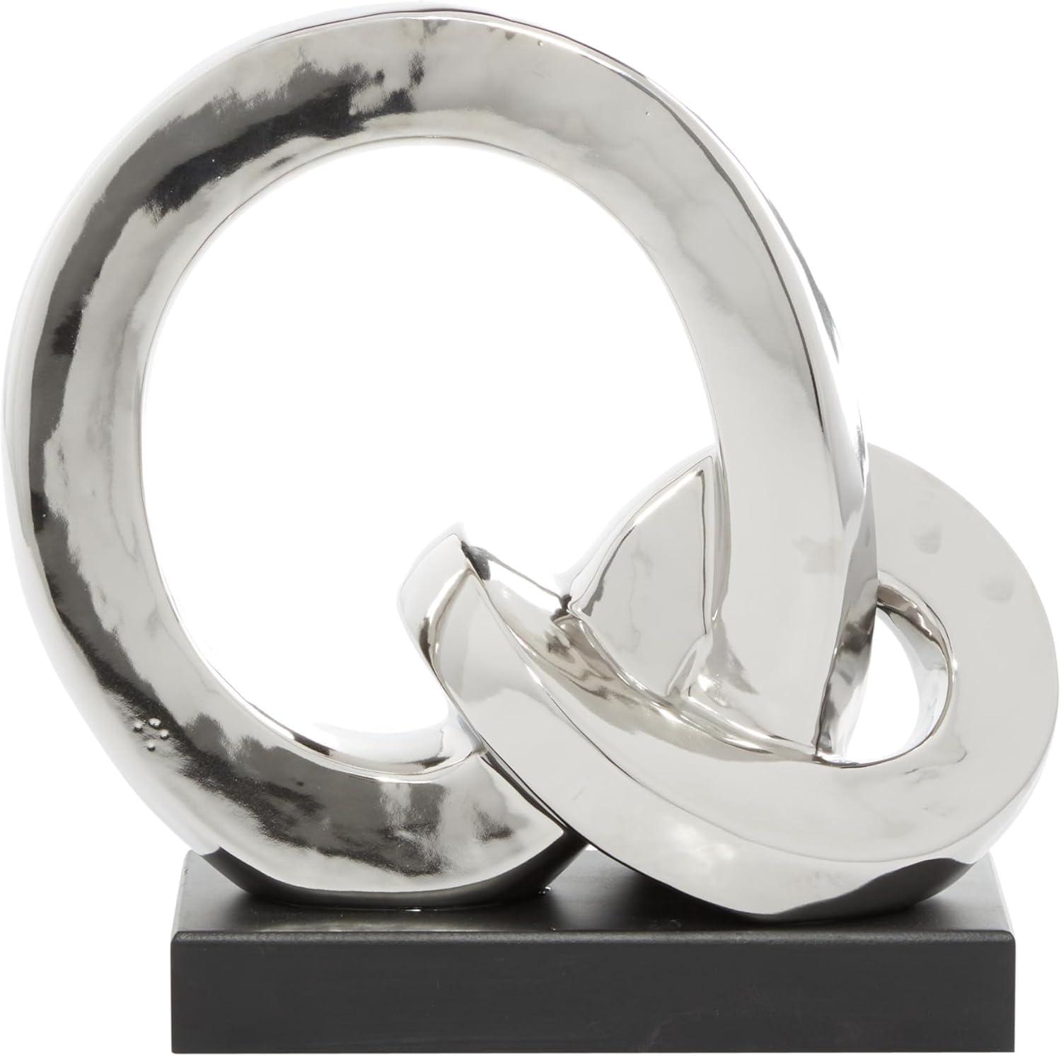 12" x 12" Silver Polystone Link Abstract Sculpture with Black Base, by DecMode