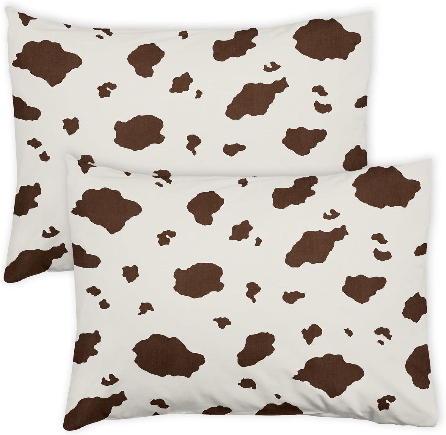 Cow Print Brown and Cream Polyester Pillow Shams, Standard/Queen