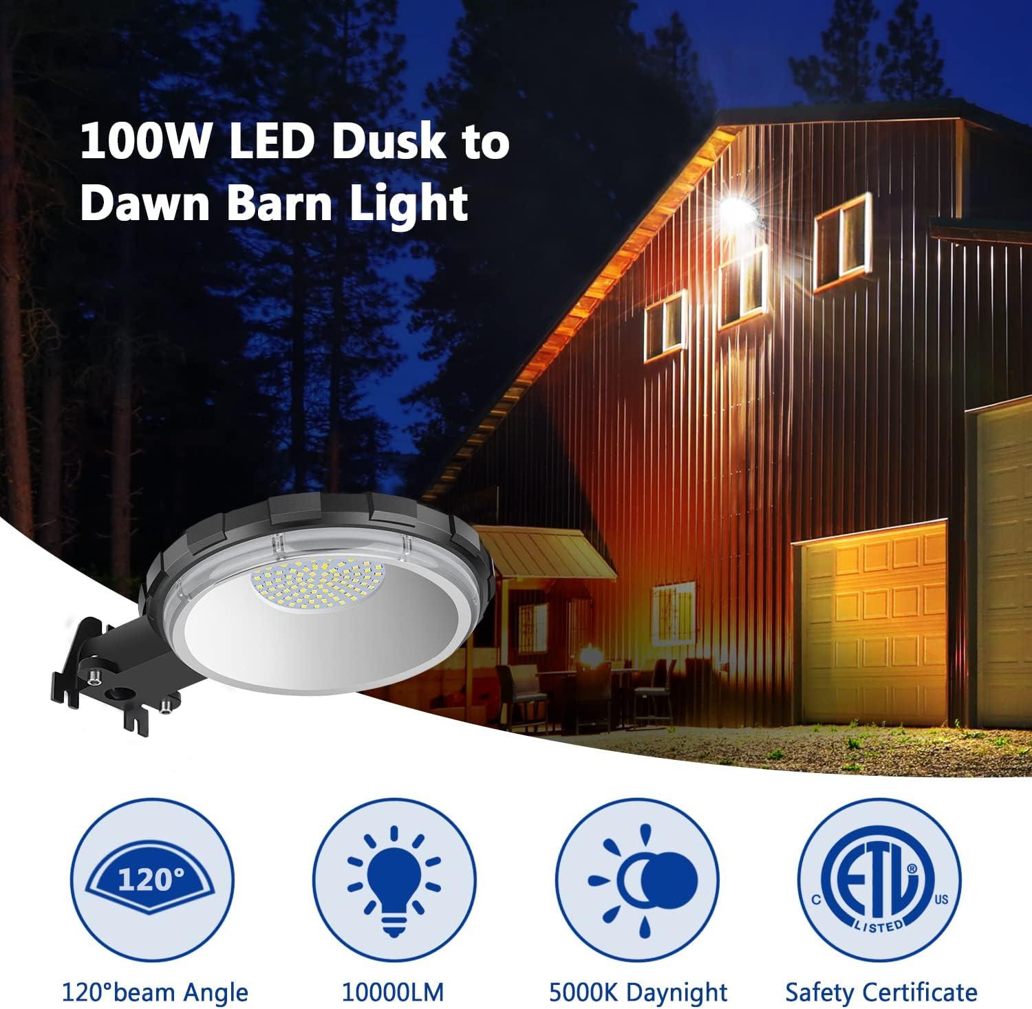 LED Barn Light, Dusk to Dawn Outdoor Lighting with 100W 10000LM 5000K Daylight, IP65 Waterproof Outdoor Security Flood Lights for Garage Yard Street Warehouse Use