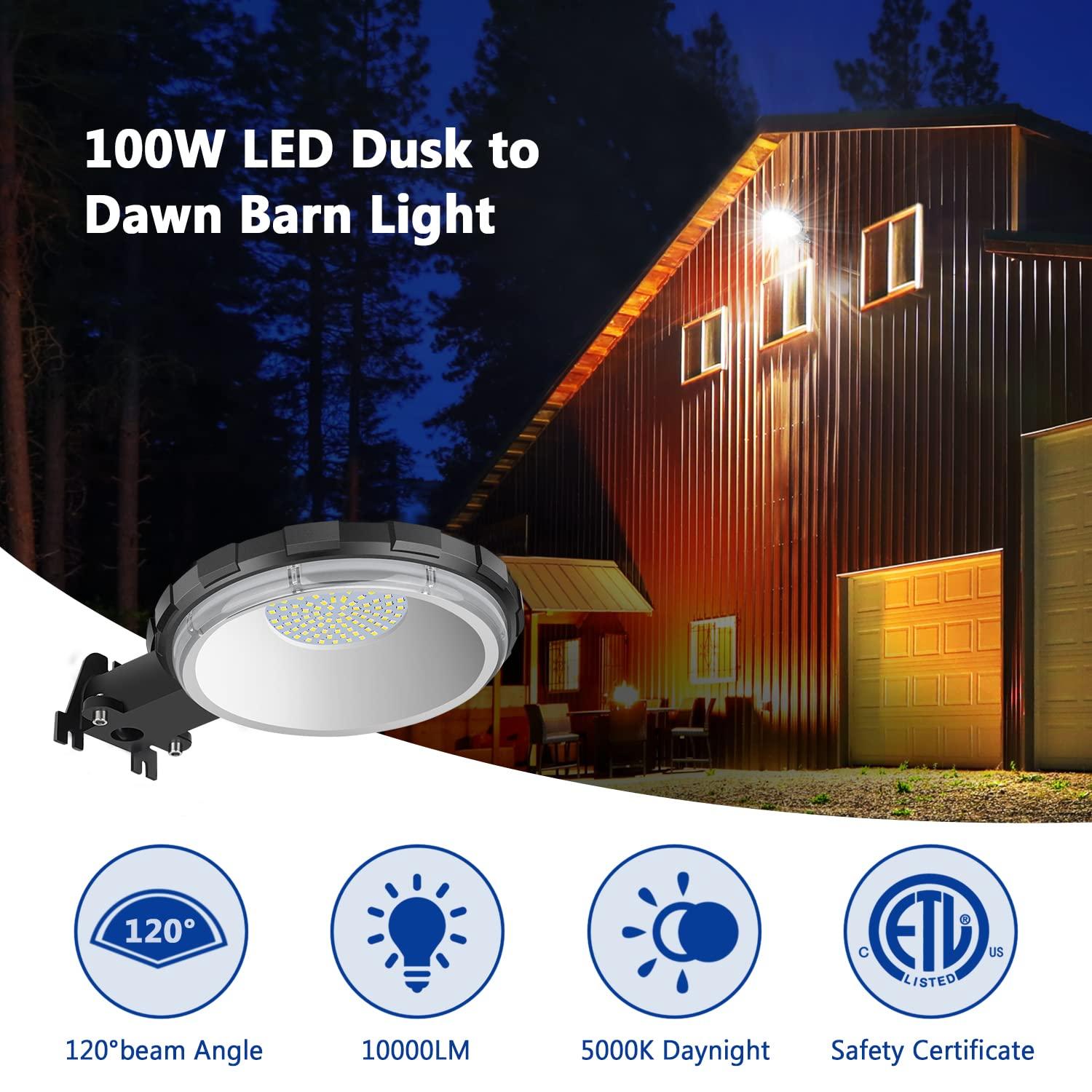 LED Barn Light, Dusk to Dawn Outdoor Lighting with 100W 10000LM 5000K Daylight, IP65 Waterproof Outdoor Security Flood Lights for Garage Yard Street Warehouse Use