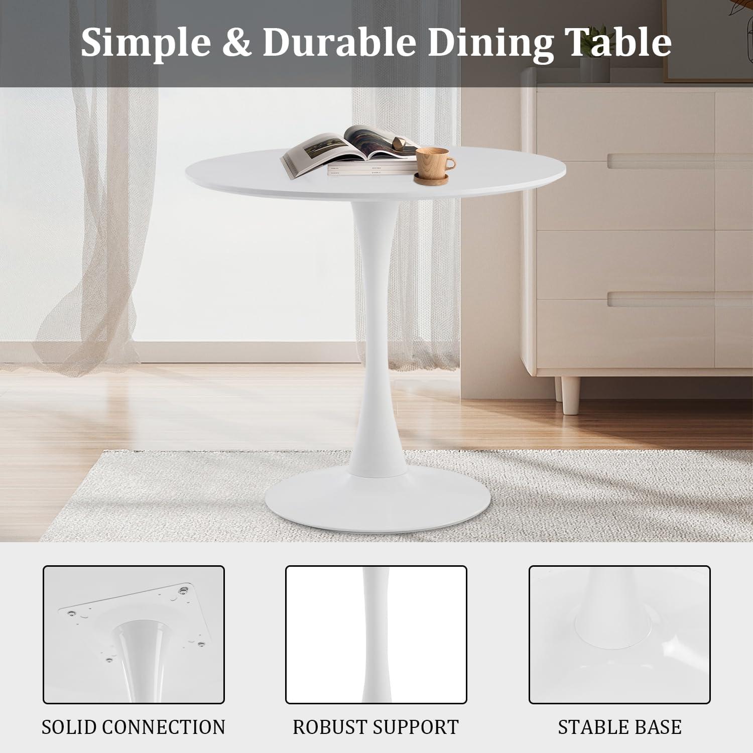 Round Dining Table,31.5”Kitchen Table for 2-4 People,MDF Table Top with Metal Pedestal Base,Tulip Design for Kitchen,Dining Room,Living Room,Leisure,White