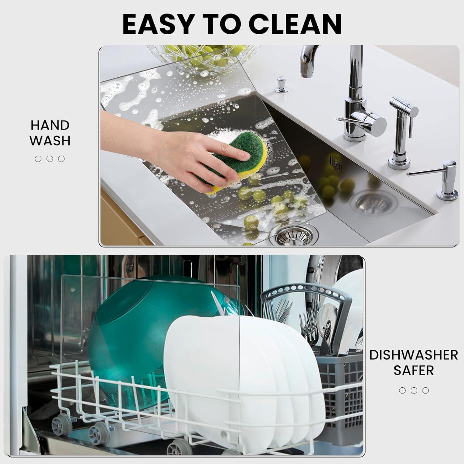 Tempered Glass Cutting Board for Kitchen, Clear Glass Board for Countertop, Heat Resistant, with Non-Slip Feet, 12x16" & 12x8" 2 Pcs Clear