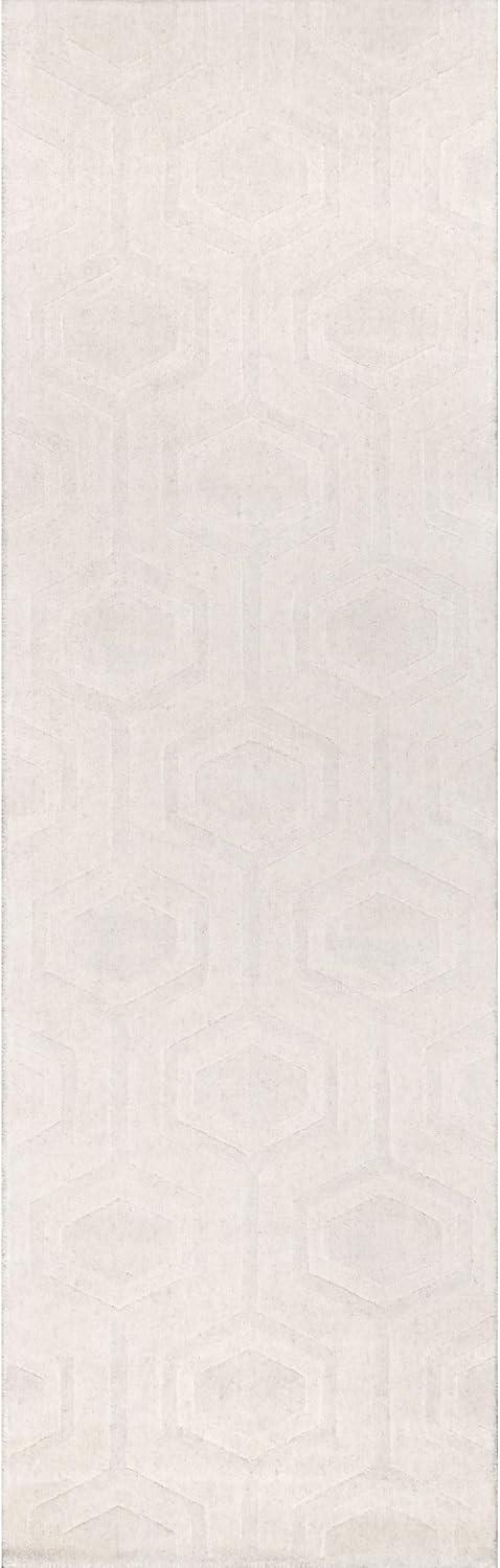 Nuloom Ambrose Geometric 2x8 Wool Runner Indoor Area Rug for Living Room Bedroom Dining Room Entryway Hallway Kitchen, Ivory
