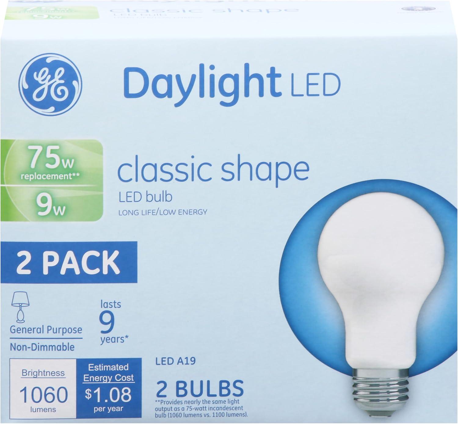 Daylight LED A19 Non-Dimmable Light Bulb 2-Pack