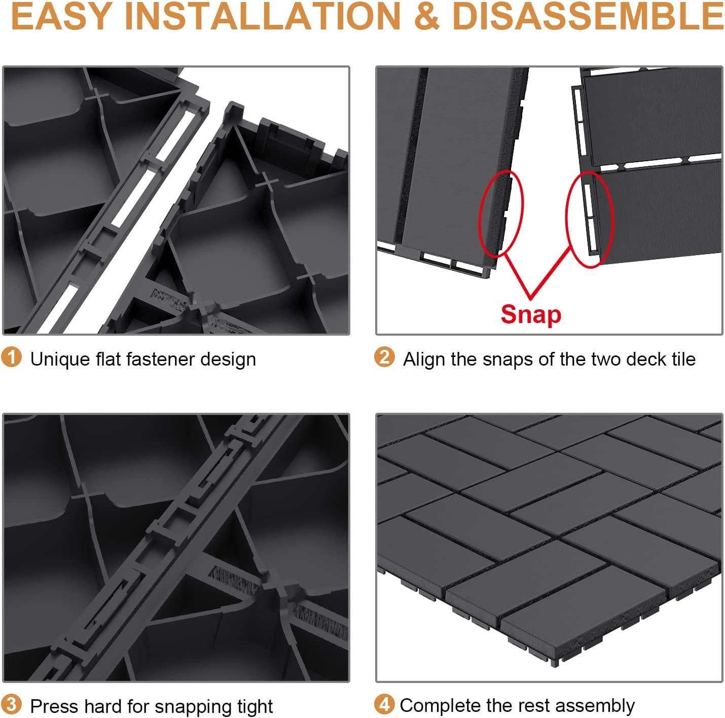 Dark Gray 12"x12" Interlocking Waterproof Deck Tiles, 9 Pack