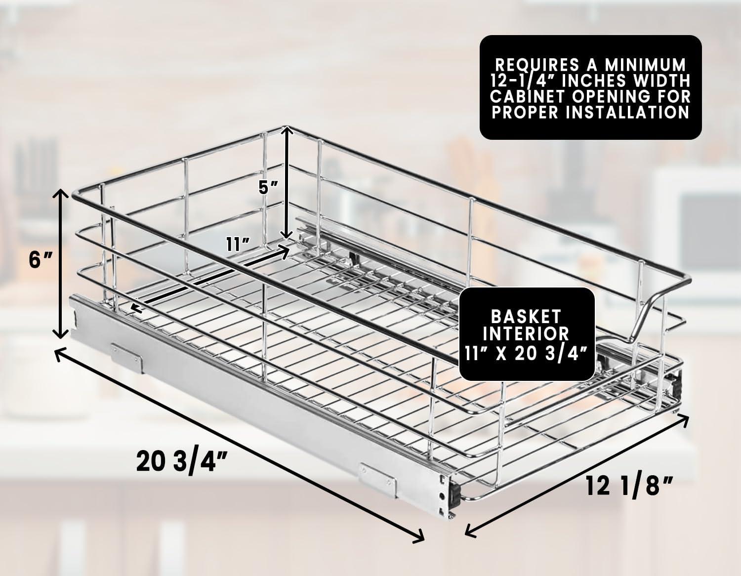 Heavy-Duty Chrome Pull Out Cabinet Organizer, 11" x 21"