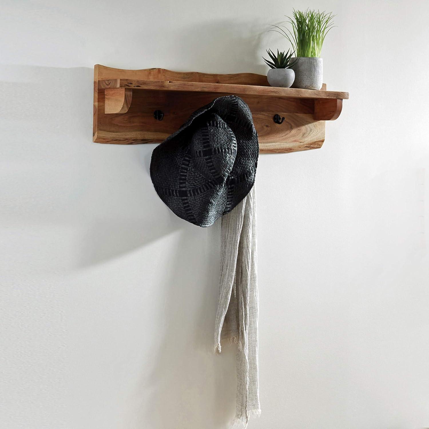 Alaterre Furniture Alpine Natural Brown Live Edge Wood Coat Hooks with Shelf