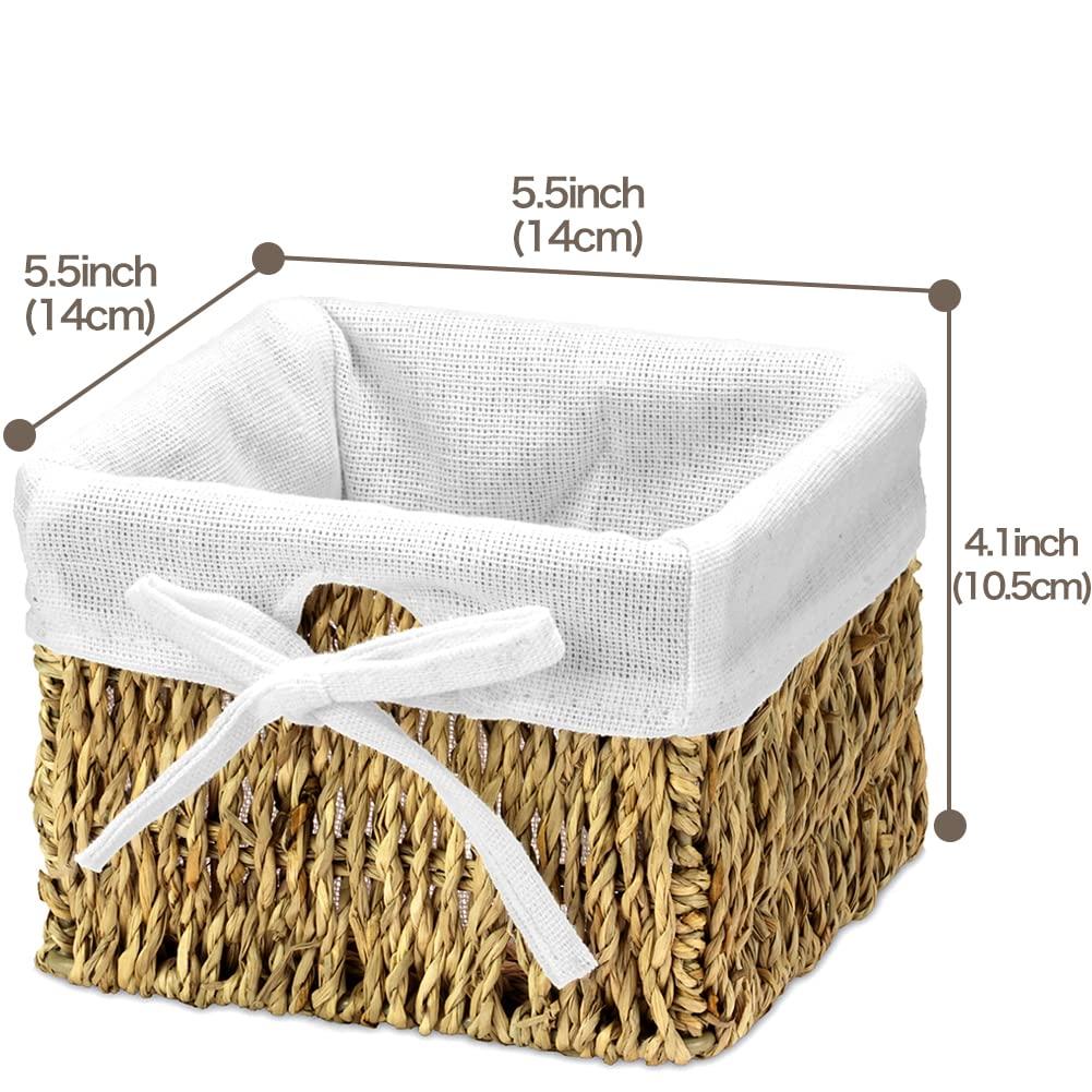 EZOWare Set of 6 Small Natural Woven Seagrass Wicker Storage Nesting Baskets Boxes with Liner for Kids Baby Cloth, Room Decor, Toy, Towels, Gift Basket - Brown (5.5 x 5.5 x 4")