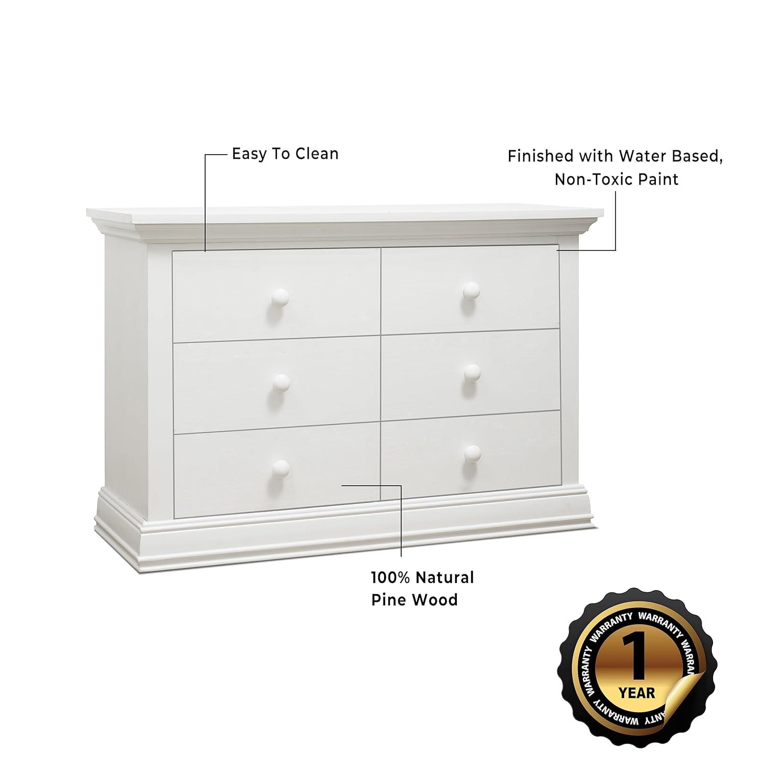 Cottage Charm White Double Dresser with 6 Dovetail Drawers