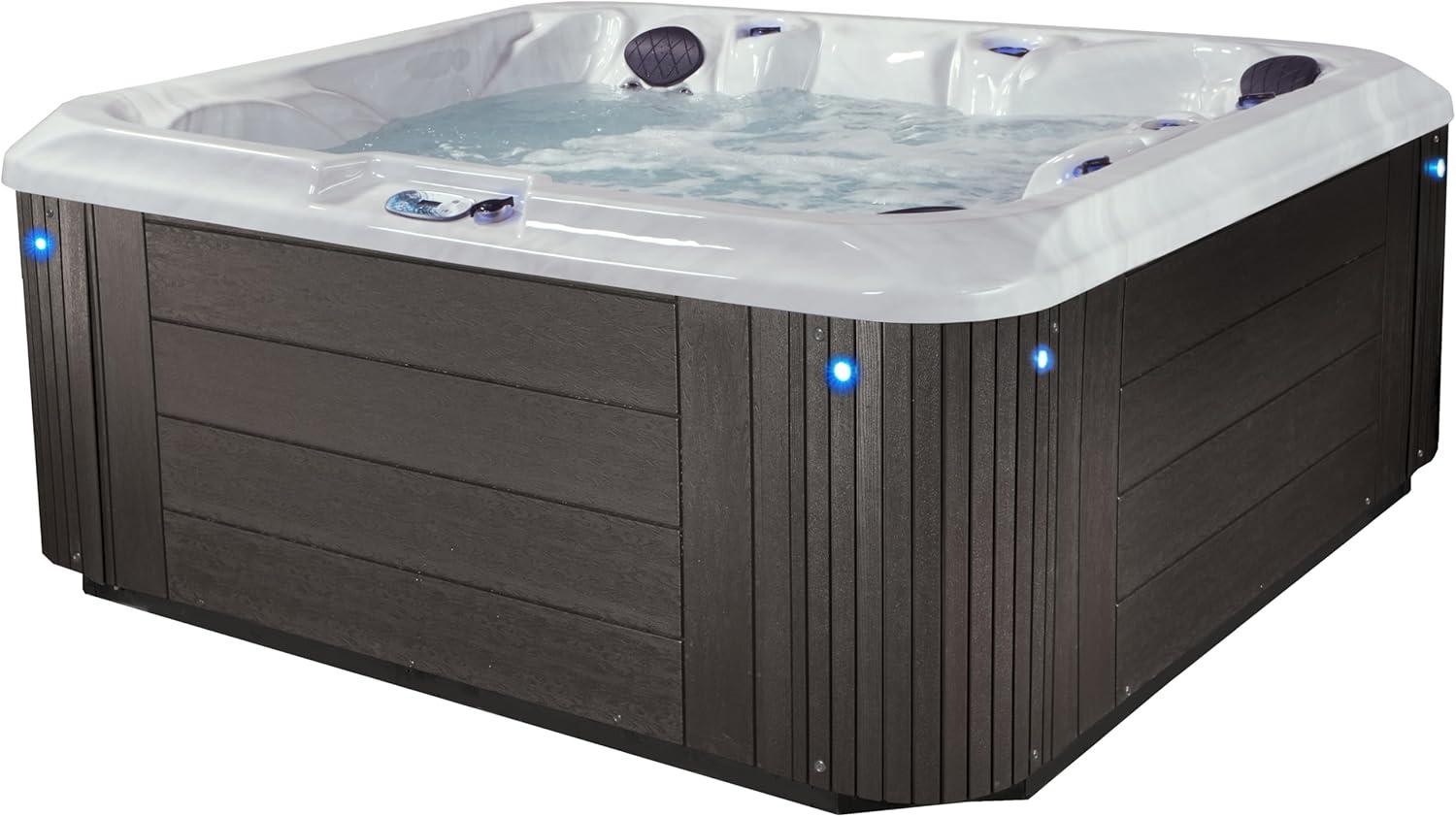 Aqualife® by Strong Spas® Grand Banks™ 5-Person 81-Jet Acrylic Lounger Hot Tub Spa, Stainless Steel Heater and Ozonator, Multi Color LED Lighting, Insulated Cover Included