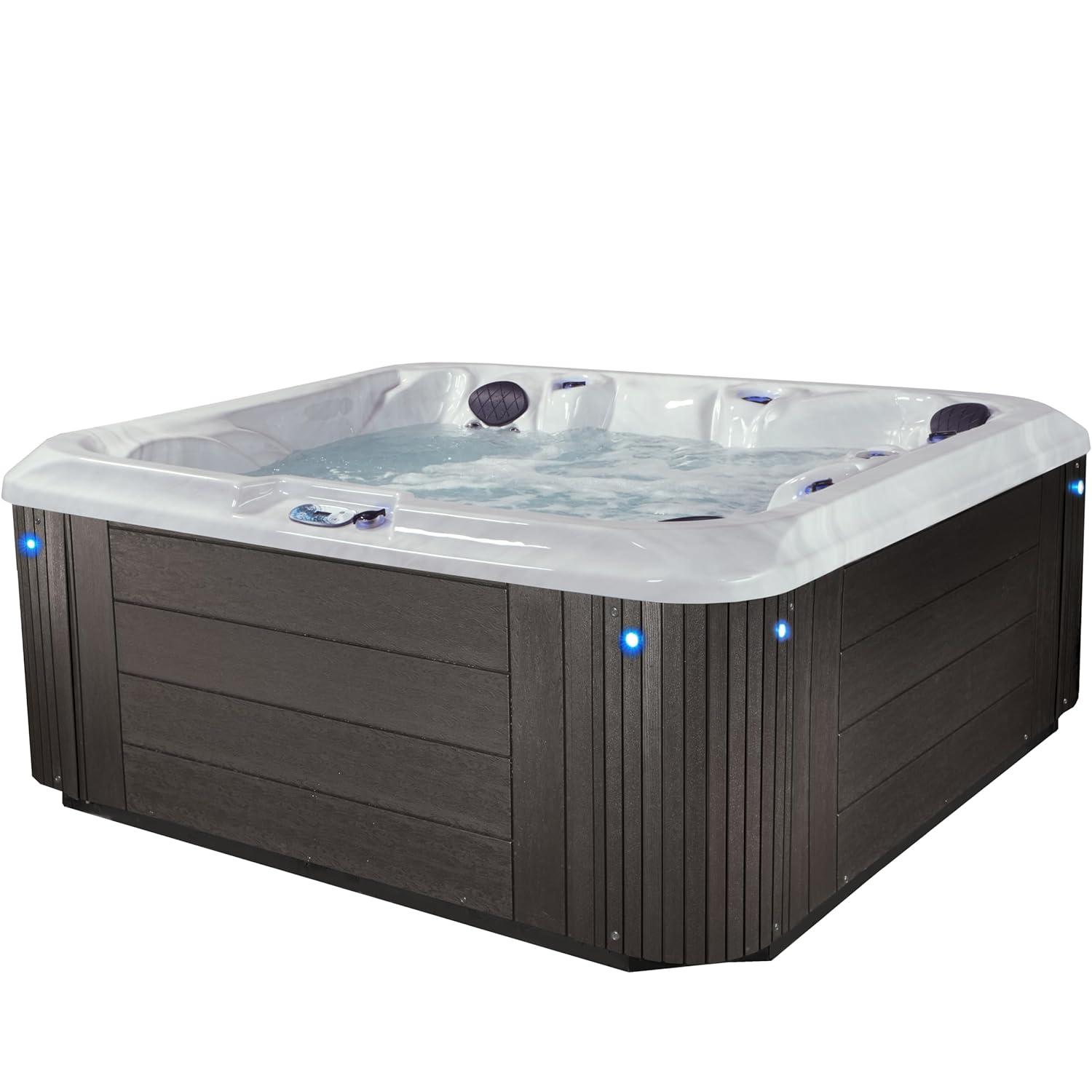 Aqualife® by Strong Spas® Grand Banks™ 5-Person 81-Jet Acrylic Lounger Hot Tub Spa, Stainless Steel Heater and Ozonator, Multi Color LED Lighting, Insulated Cover Included