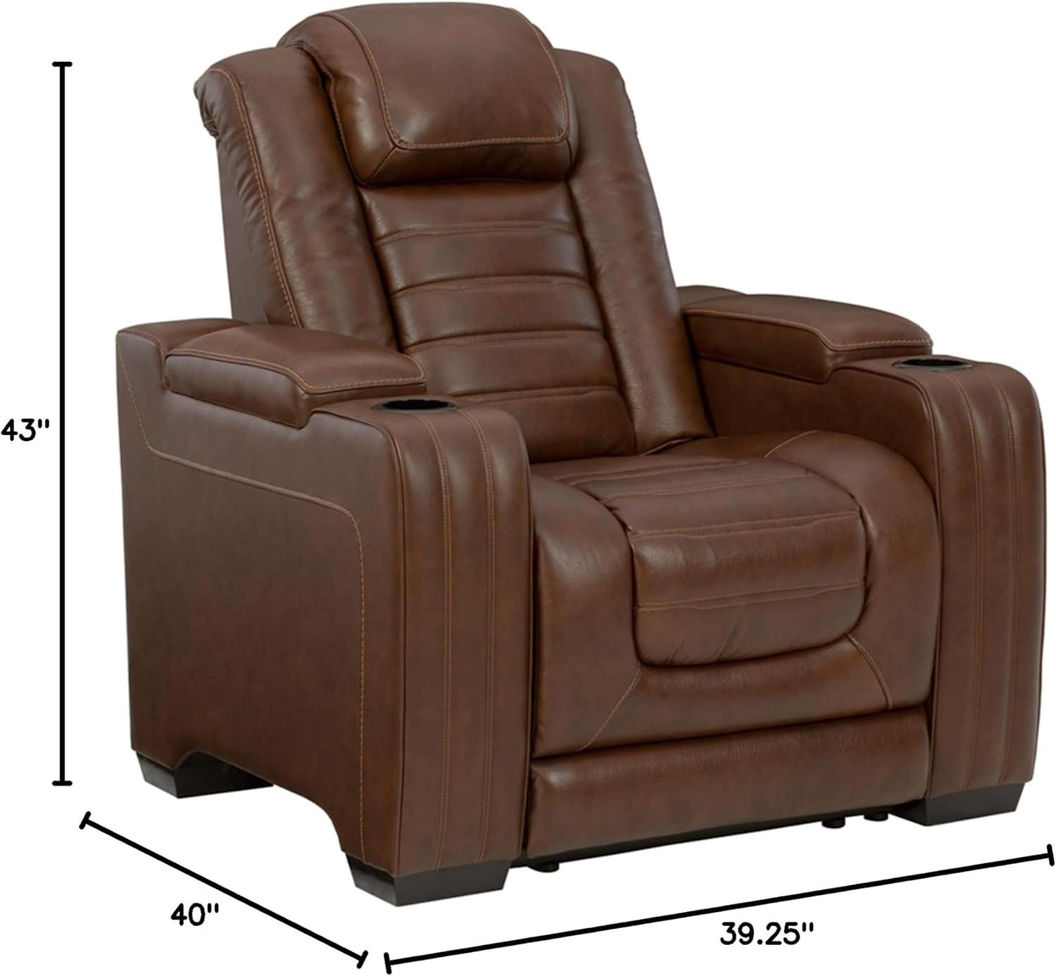 Ashley Furniture Backtrack Leather Power Recliner with Headrest in Chocolate