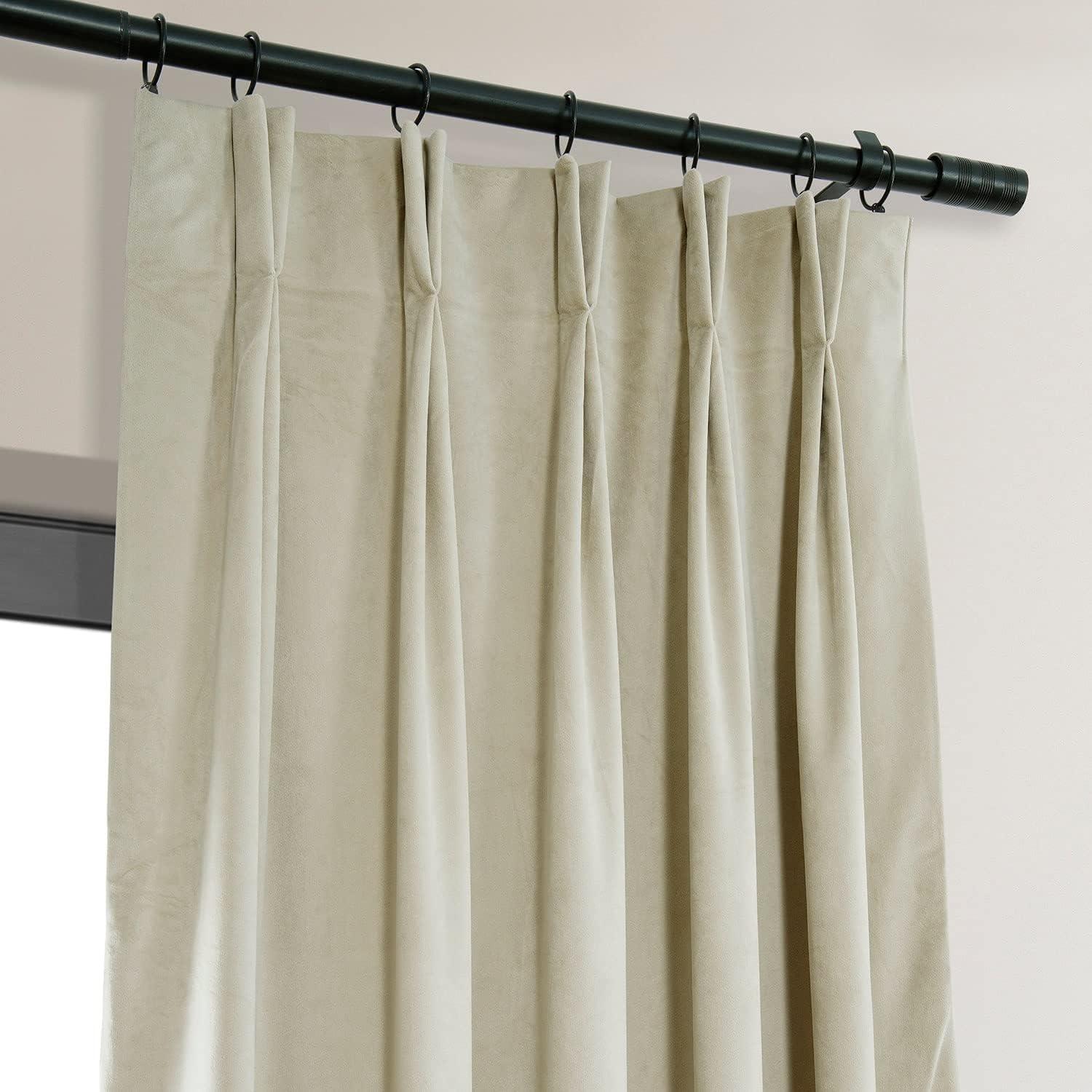 Signature Porcelain White Pleated Blackout Velvet Curtain (1 Panel), Porcelain White, 25W X 120L