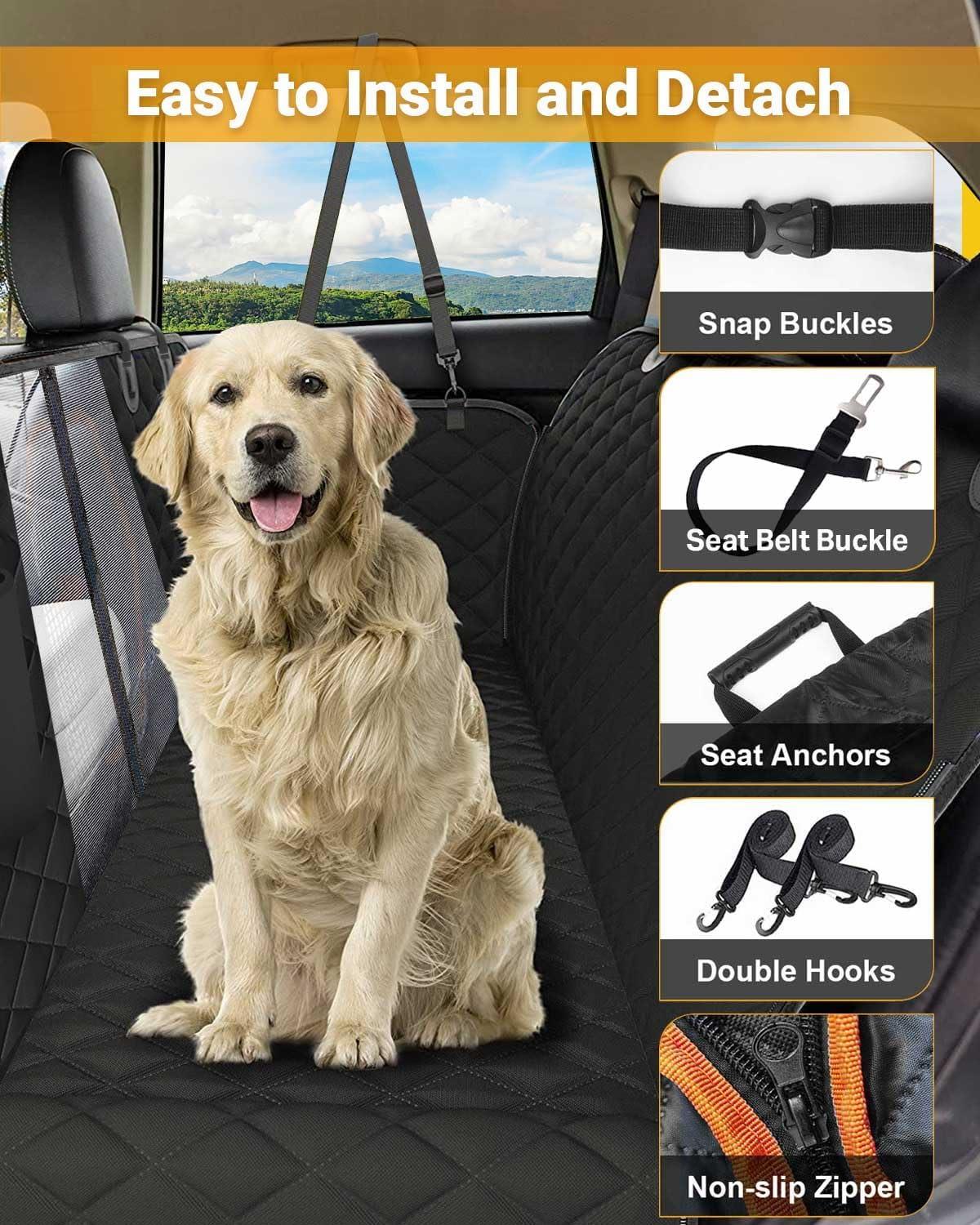 Car Dog Cover Back Seat - Car Hammock for Dogs Waterproof - Dog Car Seat Cover for Backseat with Mesh Window Multiple Pockets for Car/ Nonslip Rubber Back Washable Material