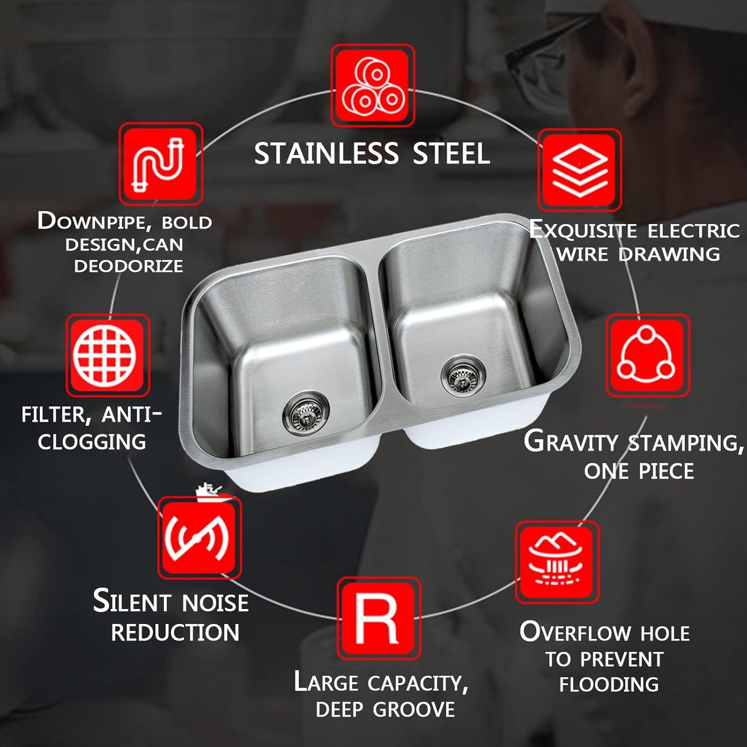 Craftsmen Series 32.5'' L Undermount Double Bowl Stainless Steel Kitchen Sink