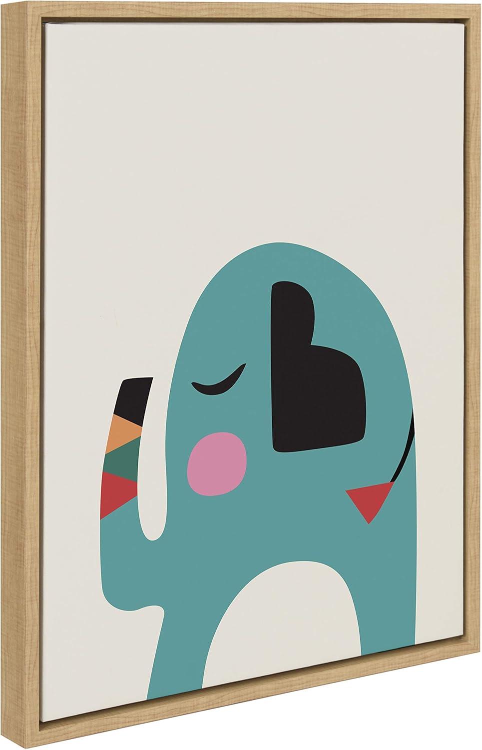 18" x 24" Sylvie Mid Century Modern Baby Elephant Framed Canvas Wall Art by Rachel Lee Natural - Kate and Laurel