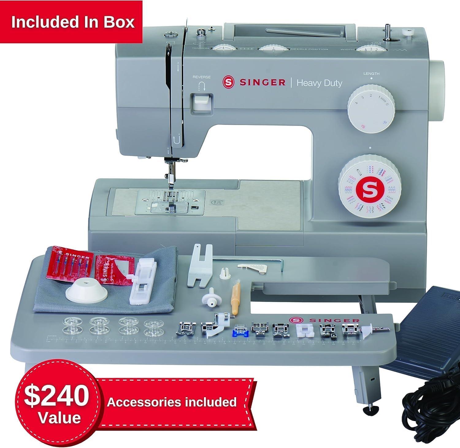 Singer Heavy Duty Gray Sewing Machine with Extension Table