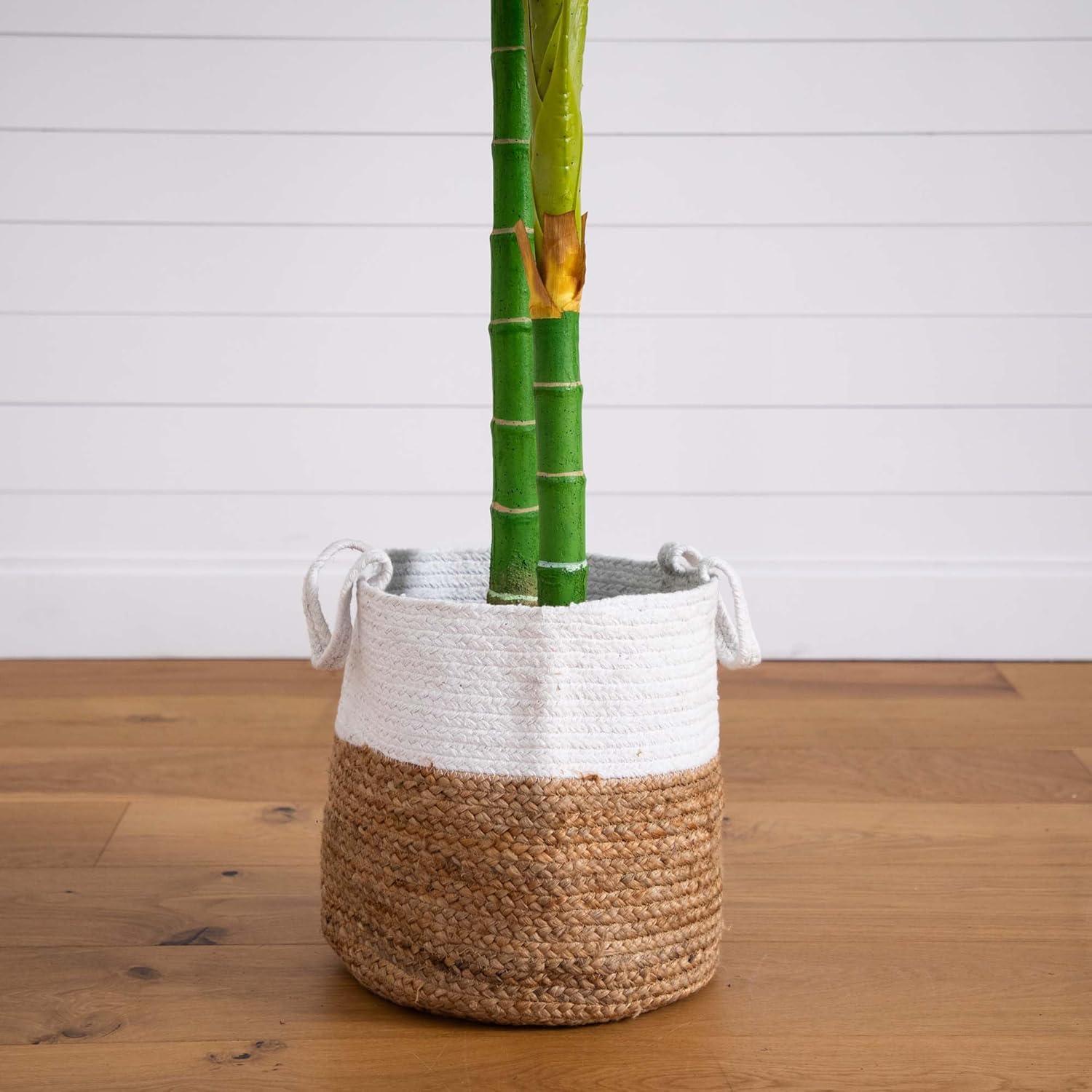 Nearly Natural 8ft. Golden Cane Artificial Palm Tree in Handmade Natural Cotton Planter