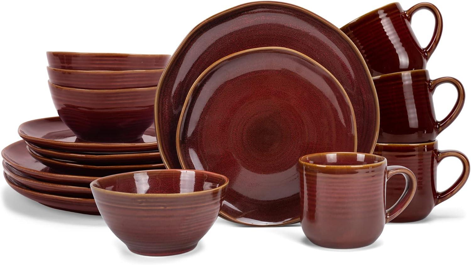 Elanze Designs 16-Piece Reactive Glaze Ceramic Stoneware Dinnerware - Service for 4, Mocha Grey Ombre