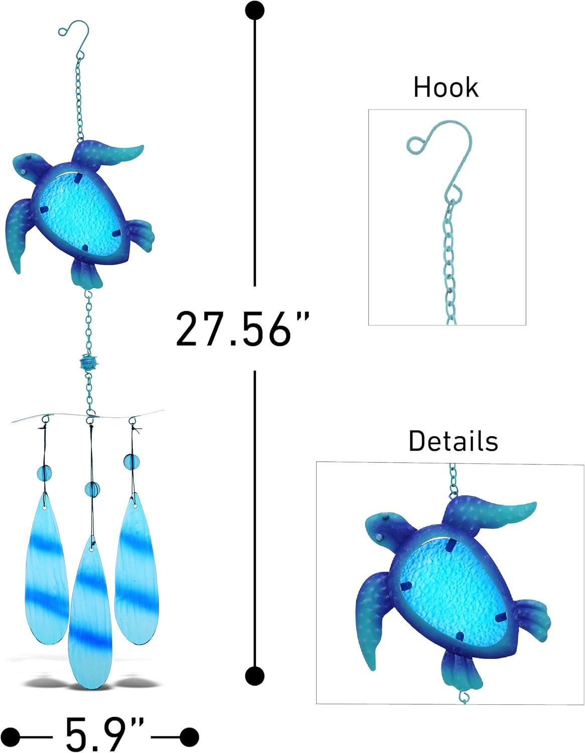 Blue Sea Turtle Glass Wind Chime with Metal Hook