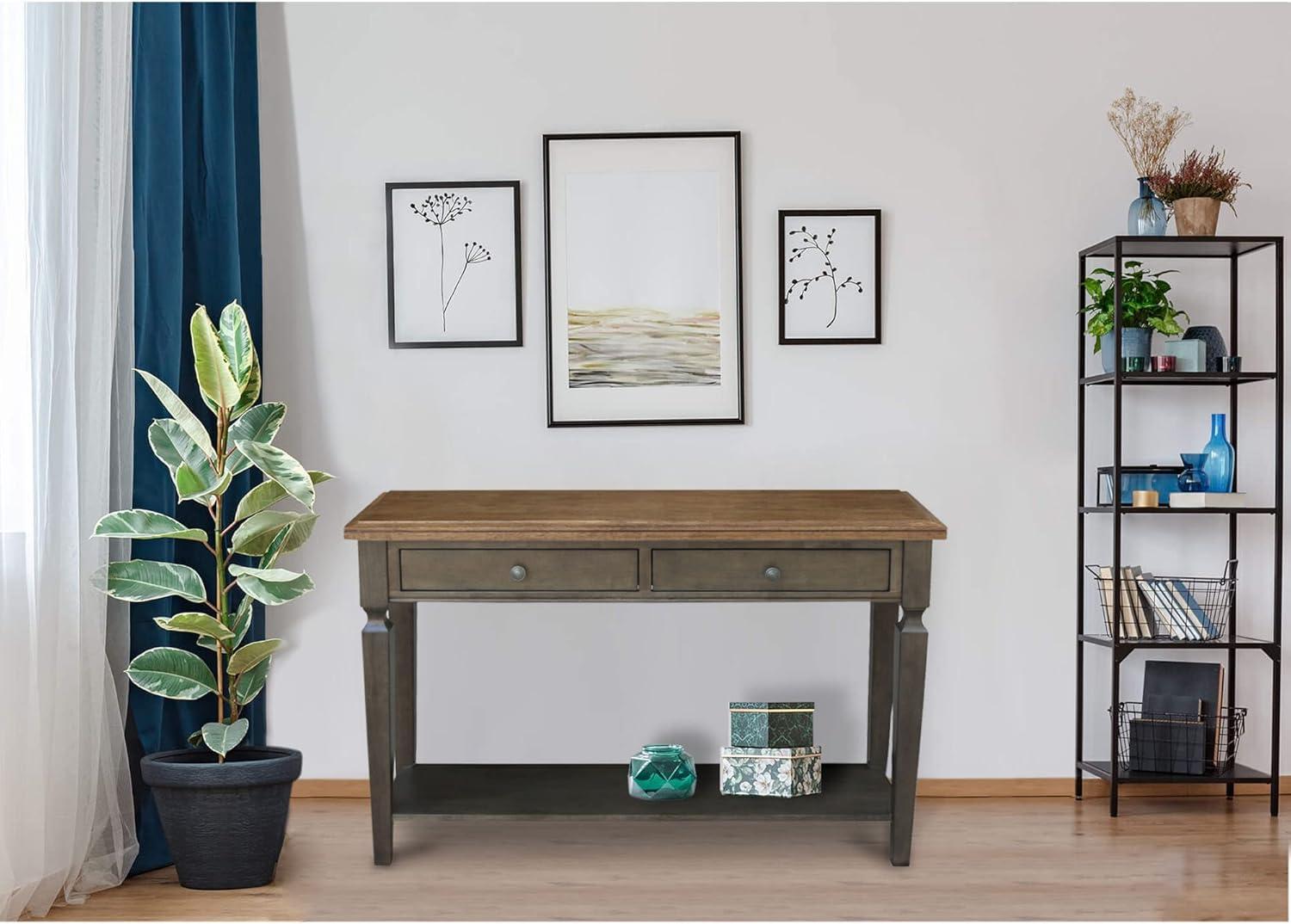 Vista 56'' Hickory and Washed Coal Wood Console Table with Storage