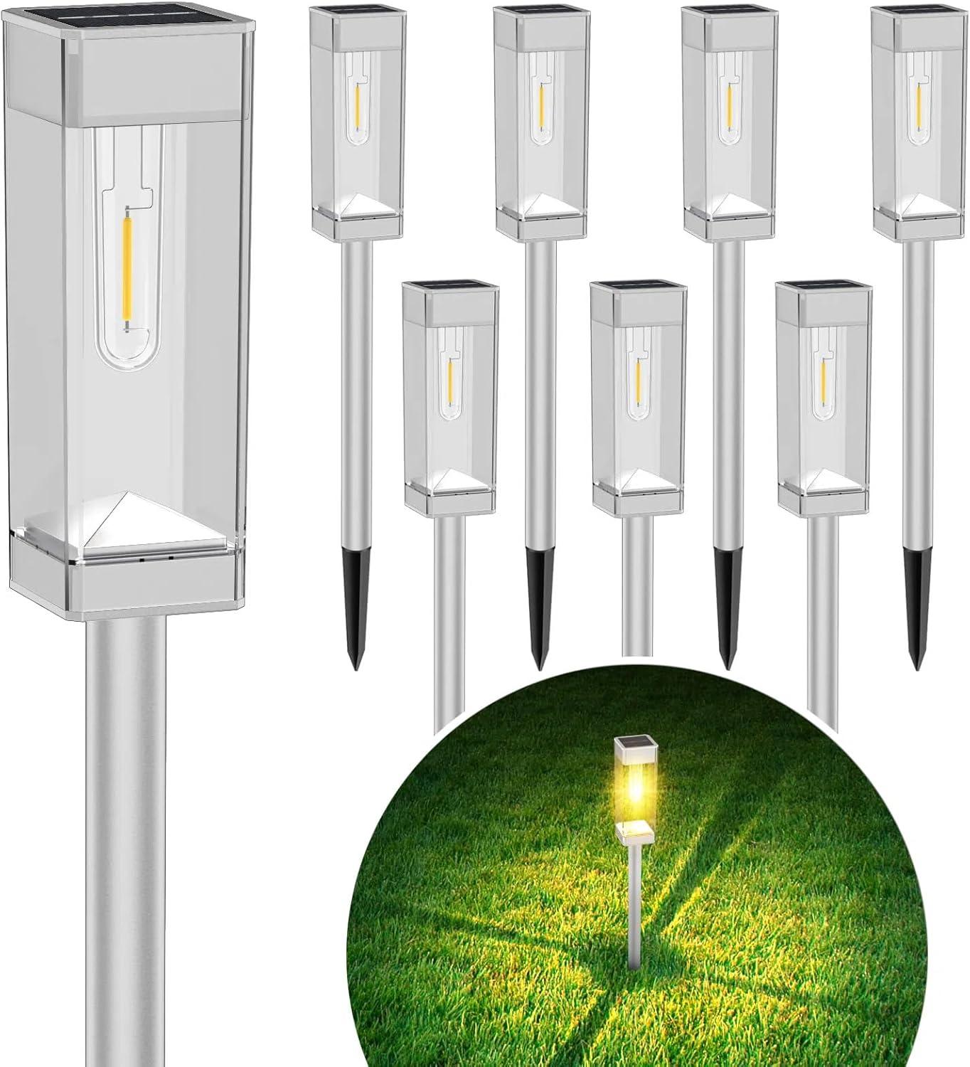 BITPOTT Solar Garden Lighting 8Pack Edison Bulbs Solar Powered Outdoor Pathway Light for Driveway