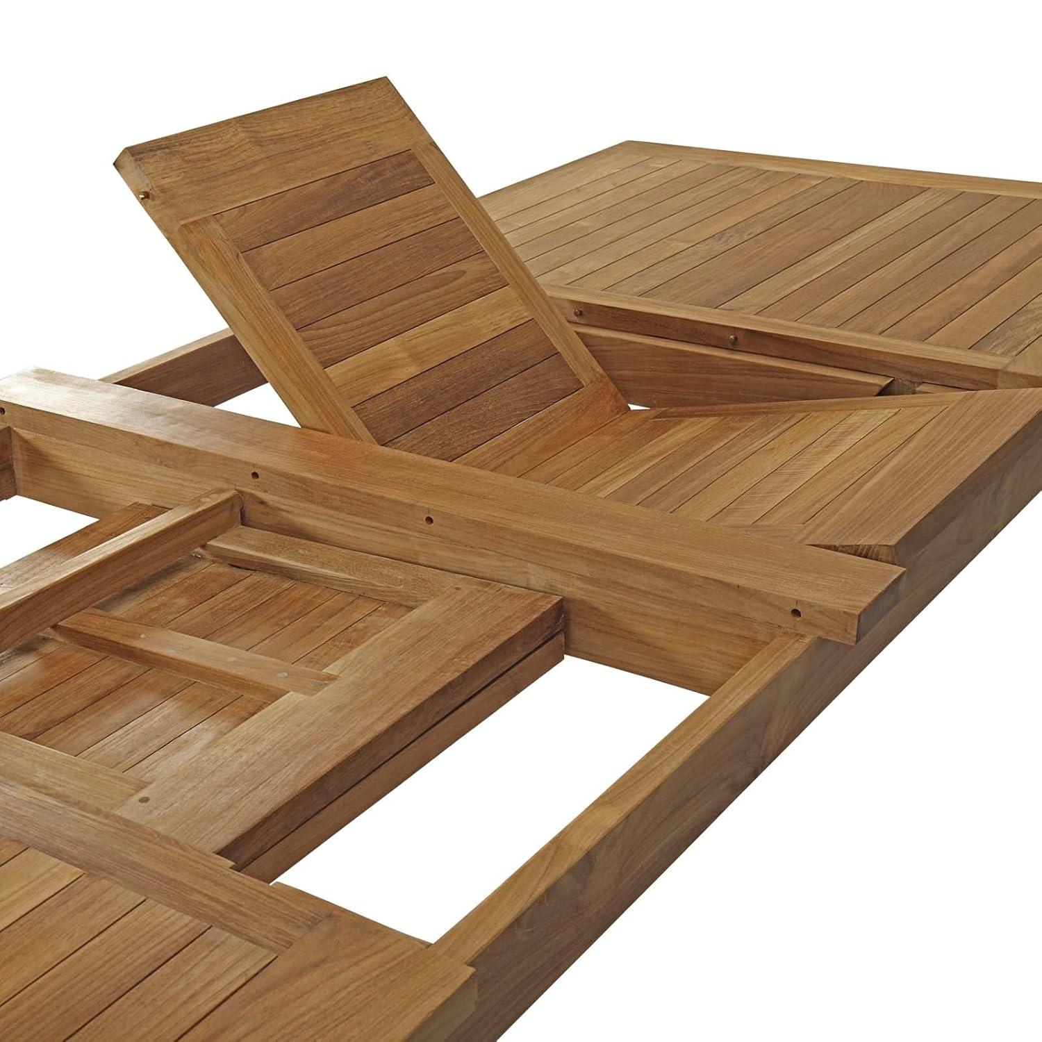 Marina Natural Teak Wood Extendable Outdoor Dining Table