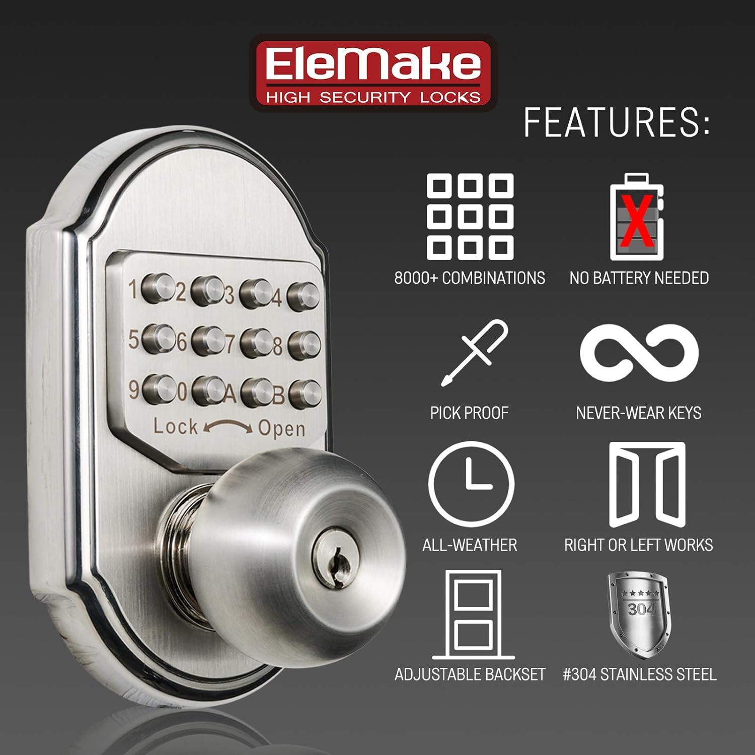 Keyless Entry Door Lock - Door Locks with Keypads, Deadbolt Lock Keypad Door Knob, Stainless Steel (Pass Code or Key) 100% Mechanical, No Electronic Gray