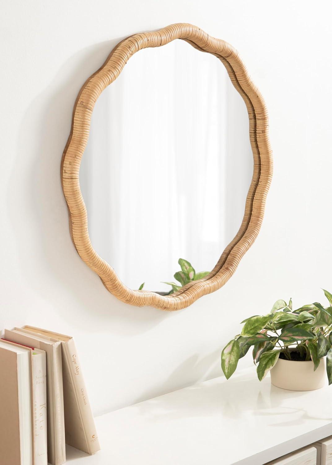 Kate & Laurel All Things Decor 26"x26" Rahfy Scallop Framed Wall Mirror Natural: Bohemian Style, No Assembly Required