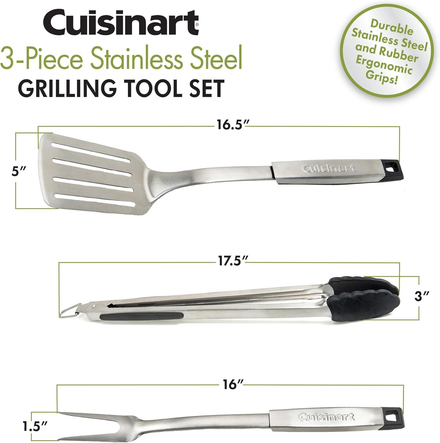 Professional Grill Tool Set - 3pc - Durable Stainless Steel