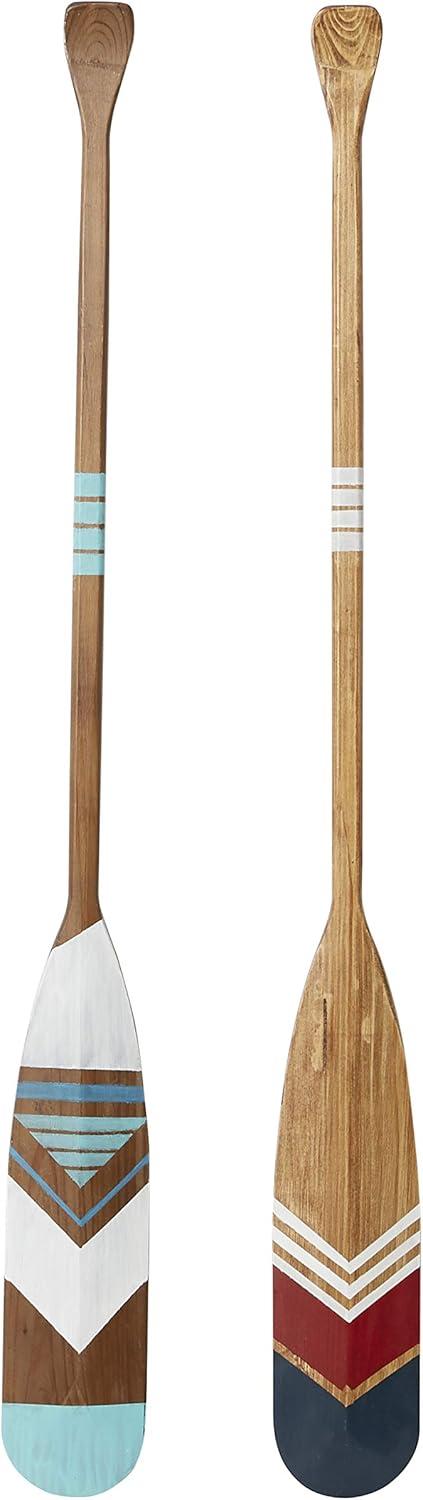 DecMode Multi Colored Wood Novelty Canoe Oar Paddle Wall Decor with Arrow and Stripe Patterns (2 Count)