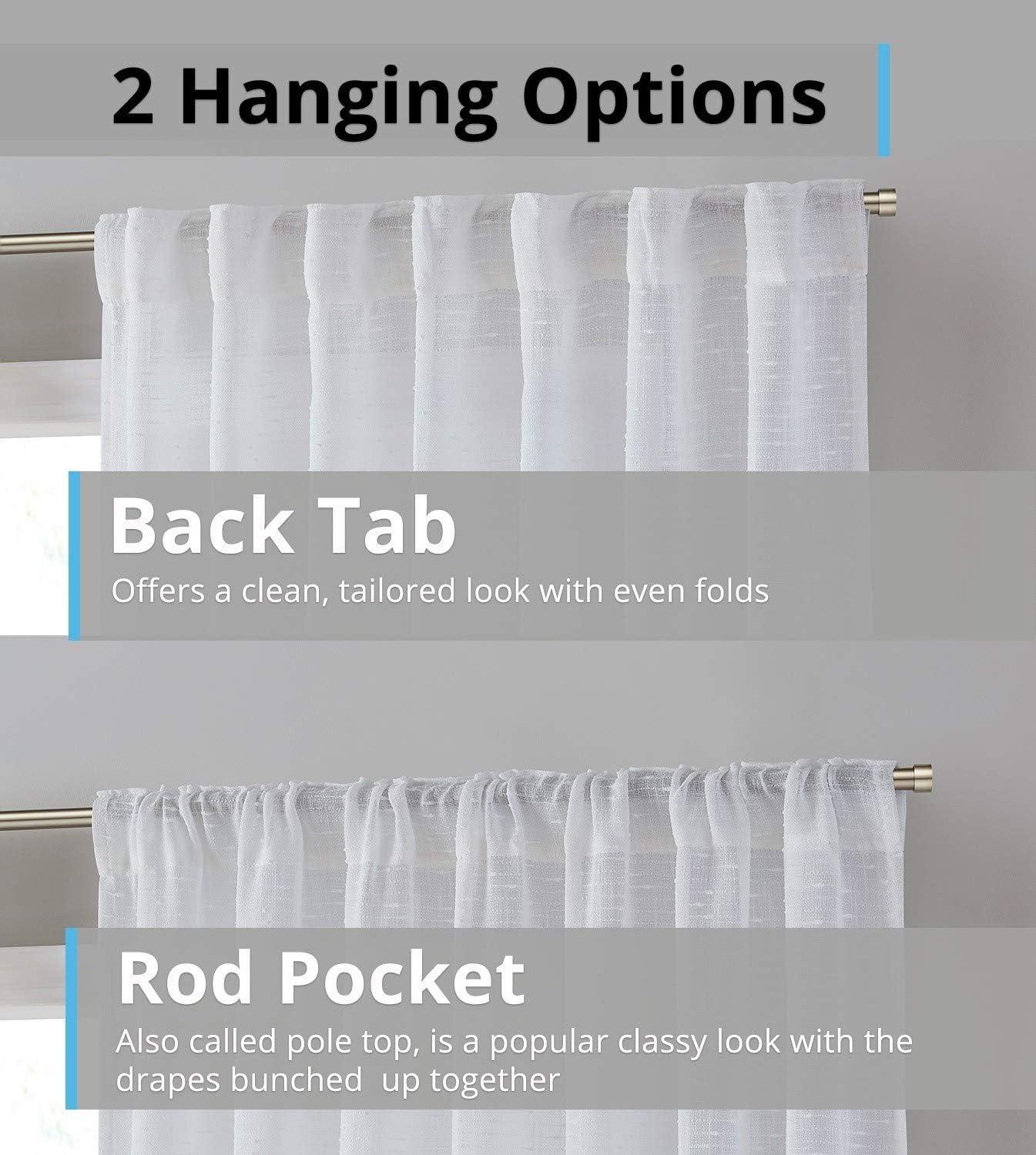 White Faux Linen Light-Filtering Back Tab Rod Pocket Curtains, 84"