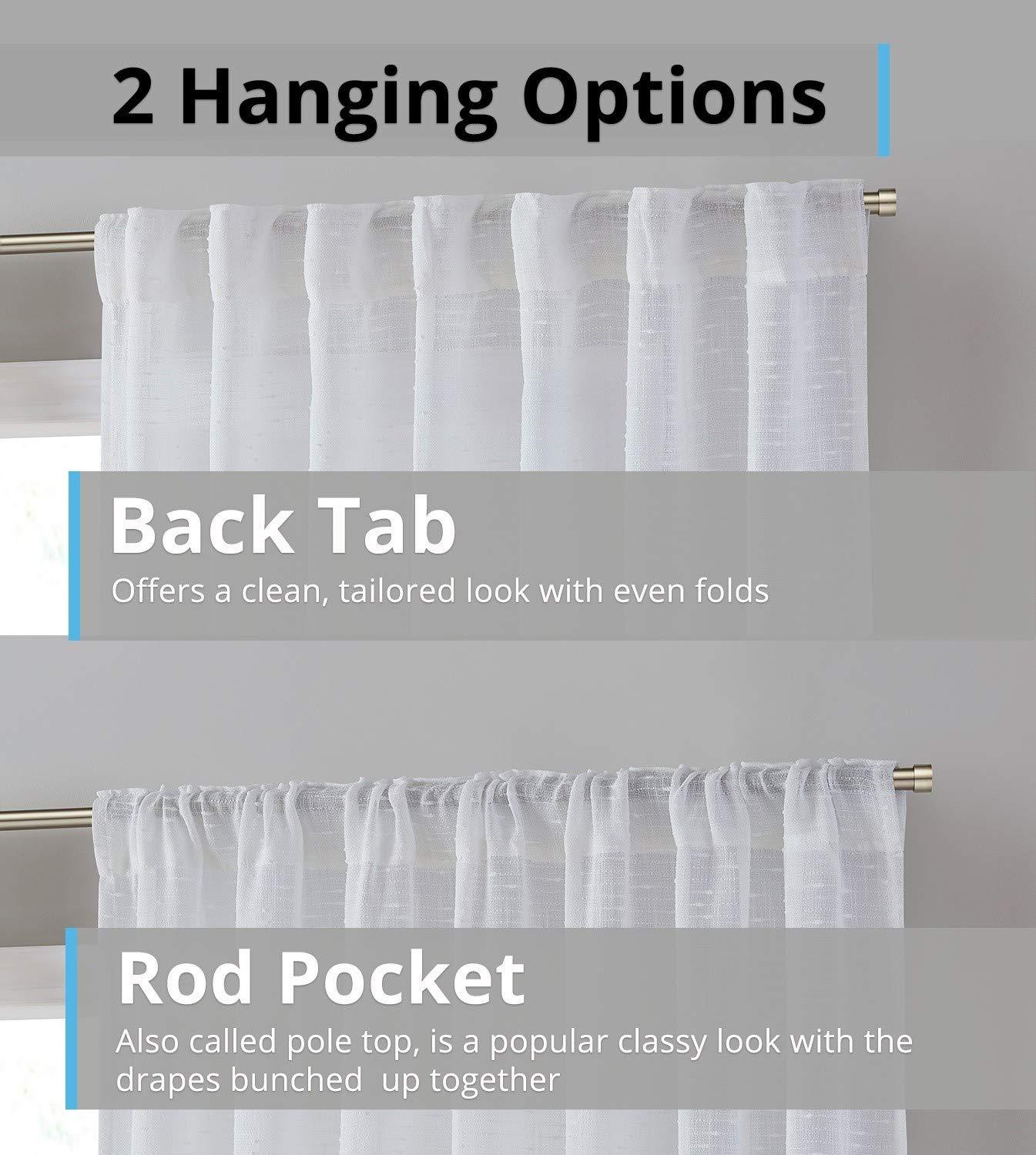 HLC.ME Emily Faux Linen Semi Sheer Light Filtering Back Tab Pocket Lightweight Window Curtains Drapery, 2 Panels - White, 54 W x 84 L