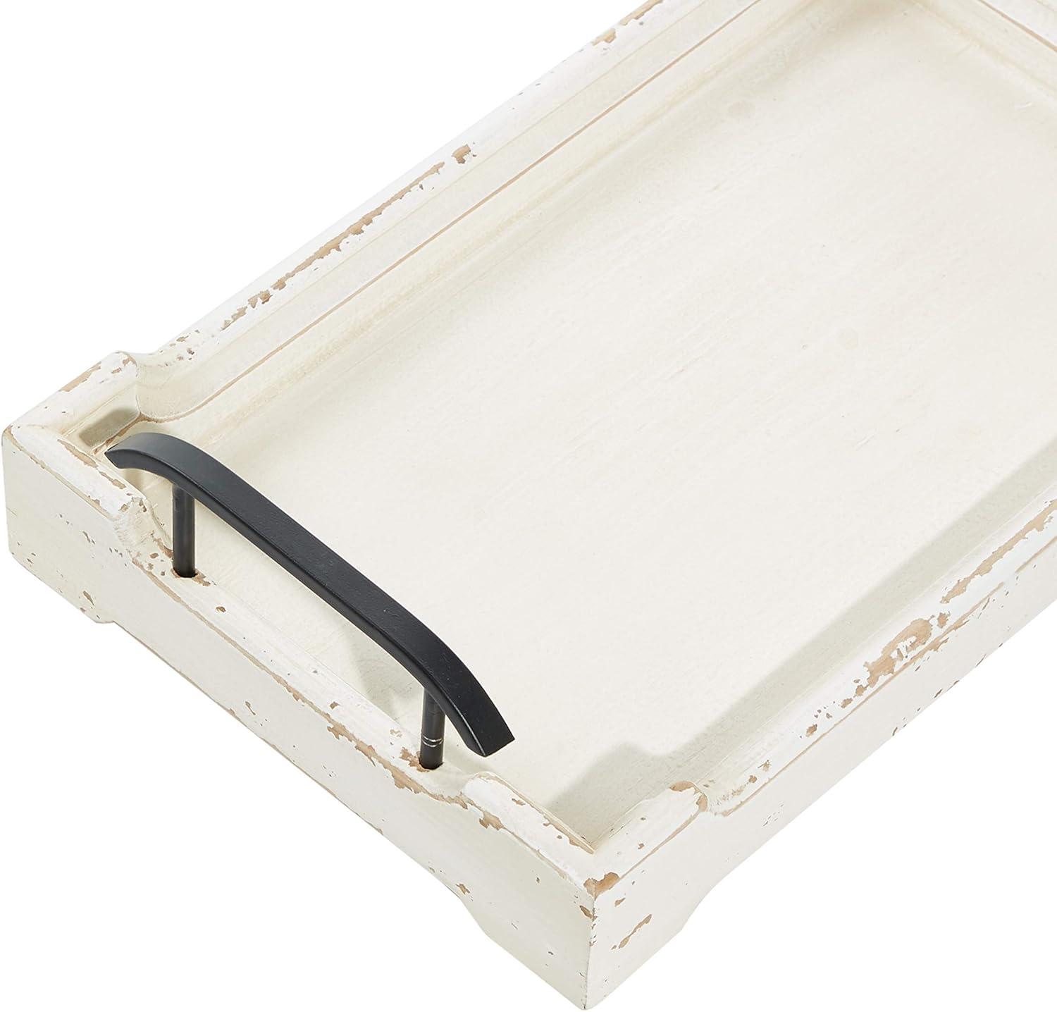 DecMode 20", 17"W White Wood  Tray with Metal Handles, 2-Pieces